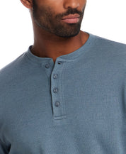 Long Sleeve Waffle Henley in Storm Blue