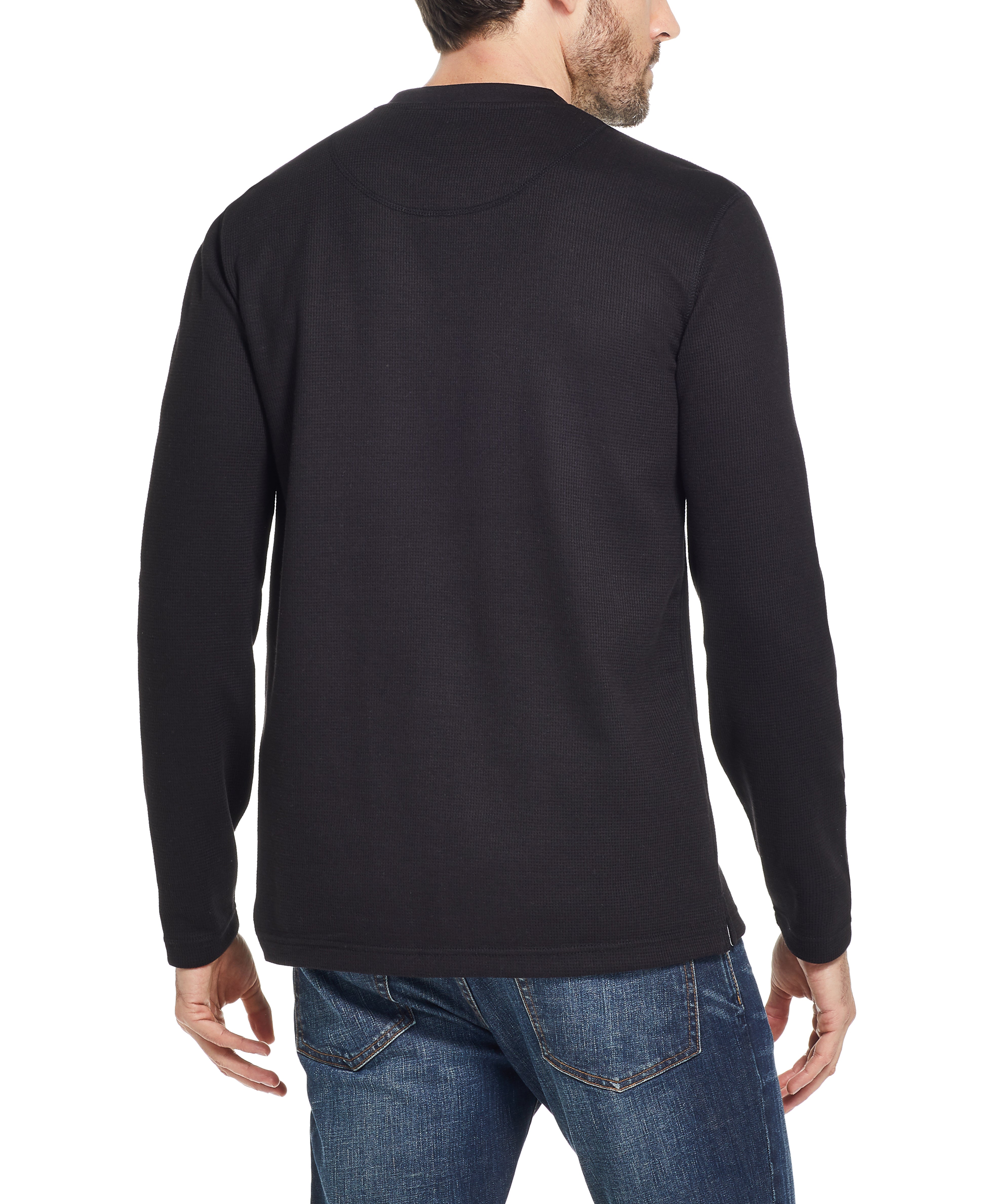 Long Sleeve Waffle Henley in Black