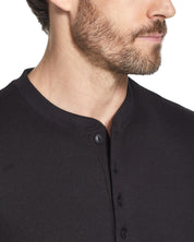 Long Sleeve Waffle Henley in Black