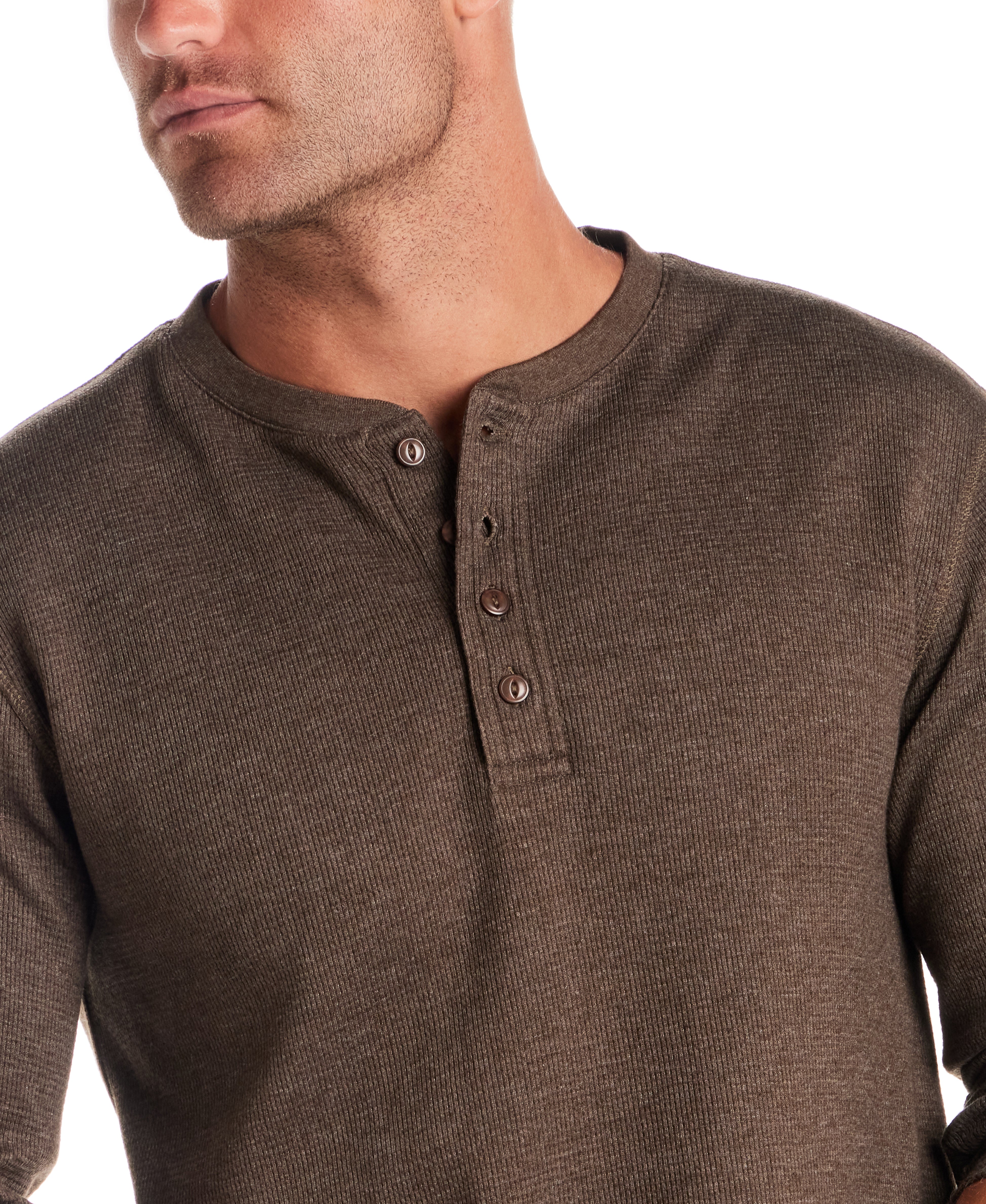Long Sleeve Waffle Henley in Demitasse