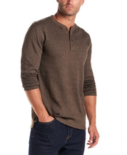 Long Sleeve Waffle Henley in Demitasse