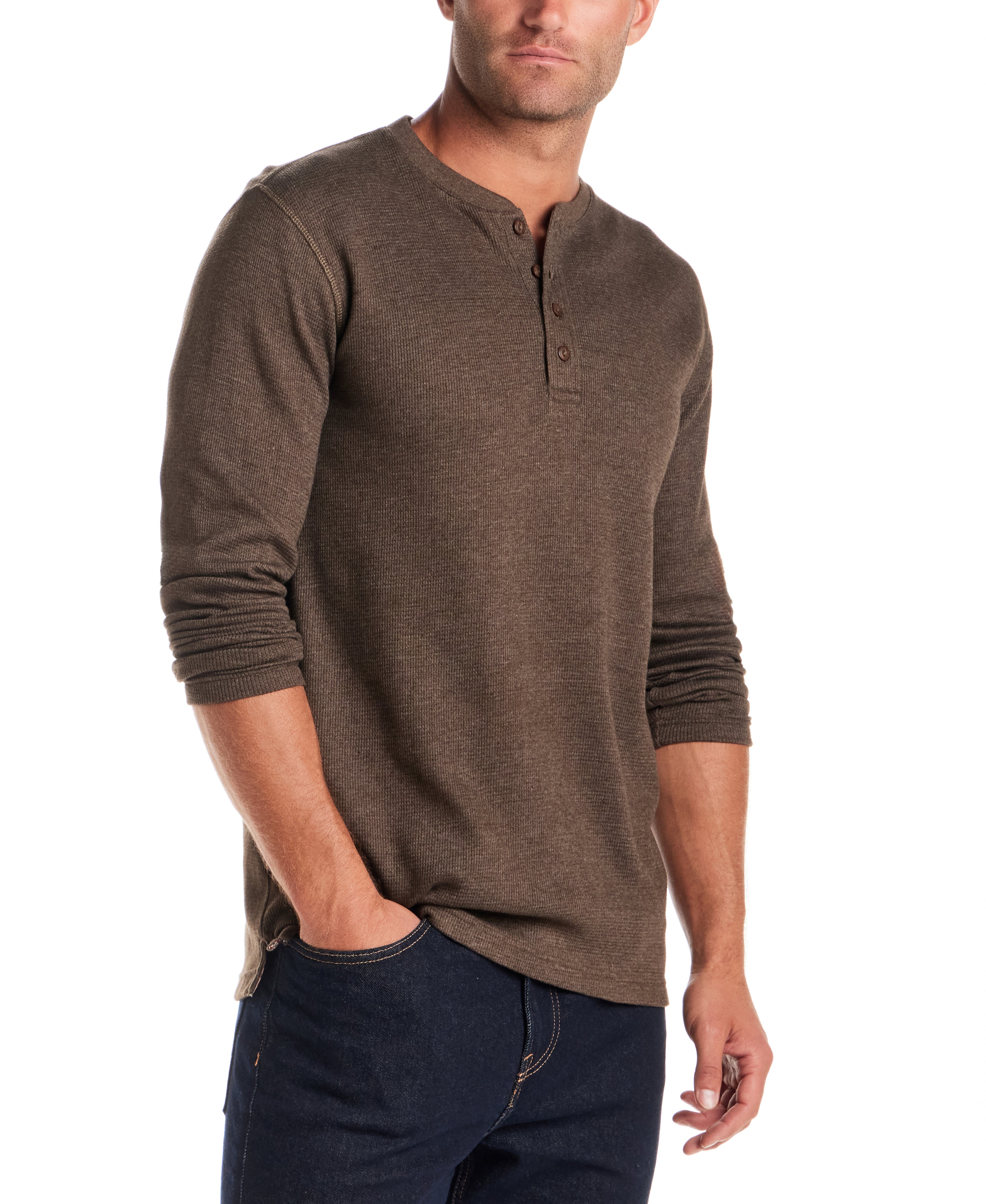 Long Sleeve Waffle Henley in Demitasse
