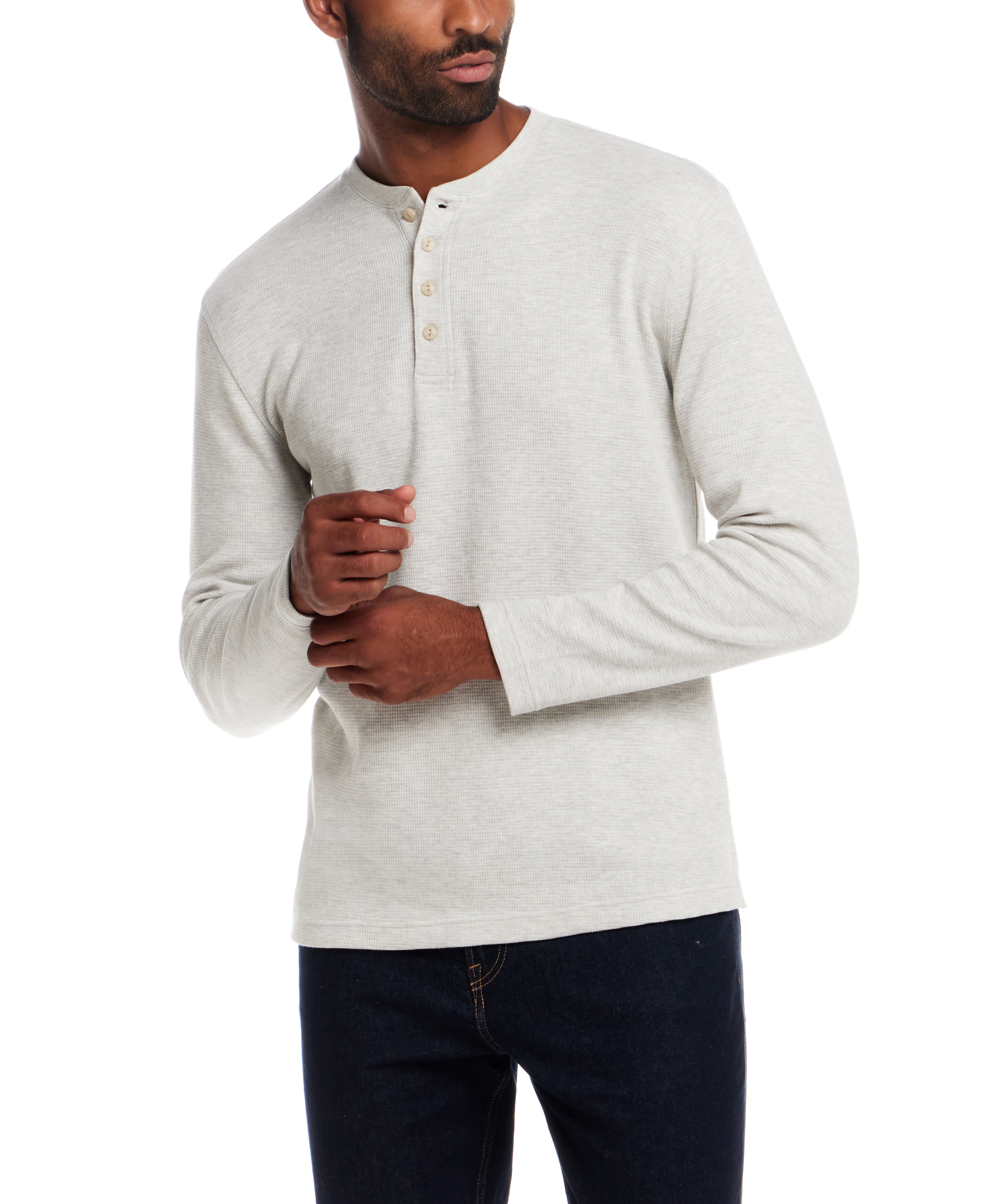 Long Sleeve Waffle Henley in Oatmeal