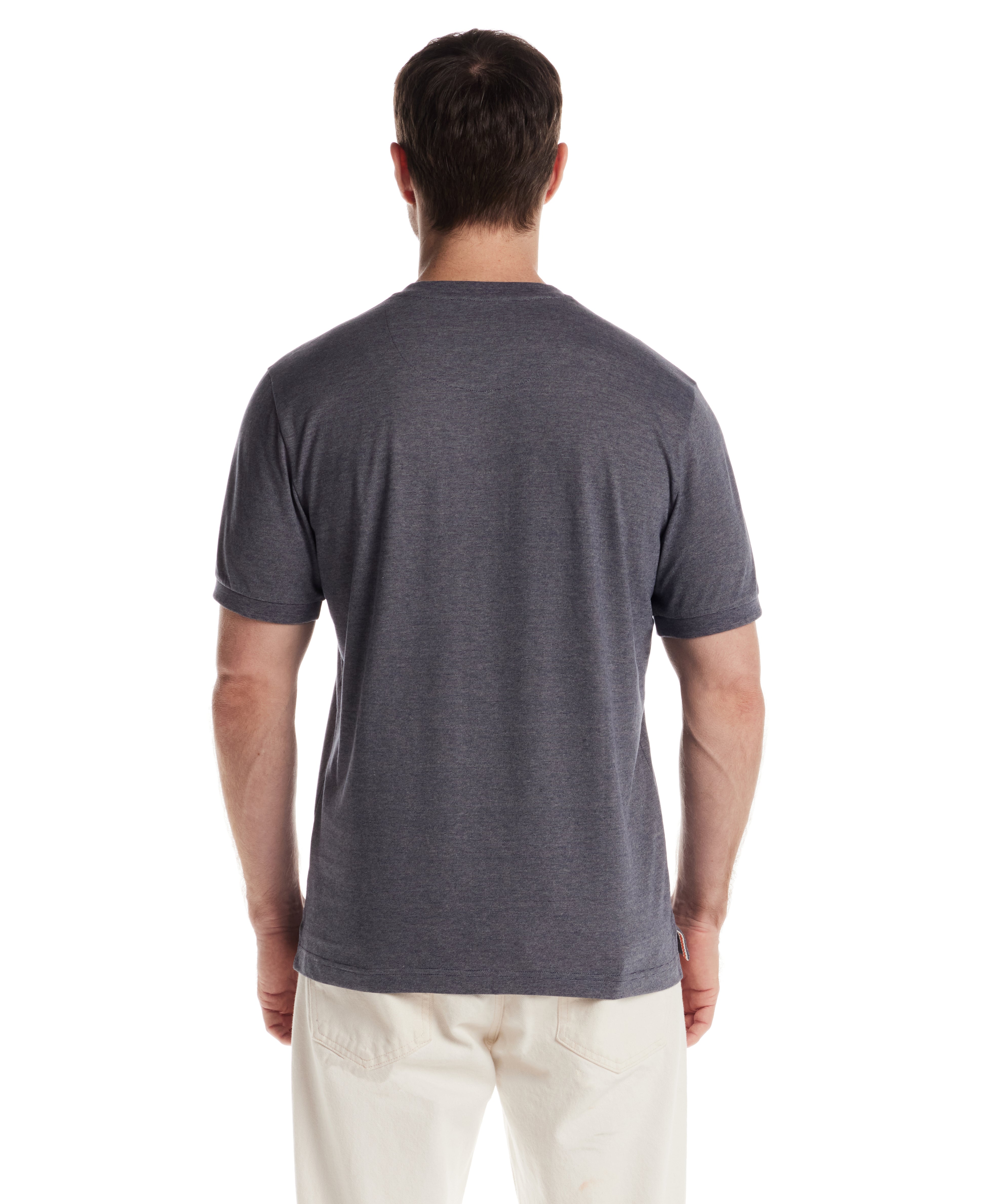 Short Sleeve Microstripe Henley in Insignia Blue