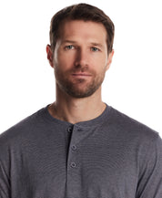 Short Sleeve Microstripe Henley in Insignia Blue