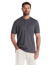 Short Sleeve Microstripe Henley in Insignia Blue