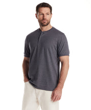 Short Sleeve Microstripe Henley in Insignia Blue
