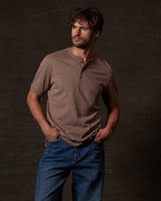 Short Sleeve Microstripe Henley in Cappuccino
