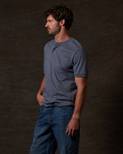 Short Sleeve Microstripe Henley in Insignia Blue