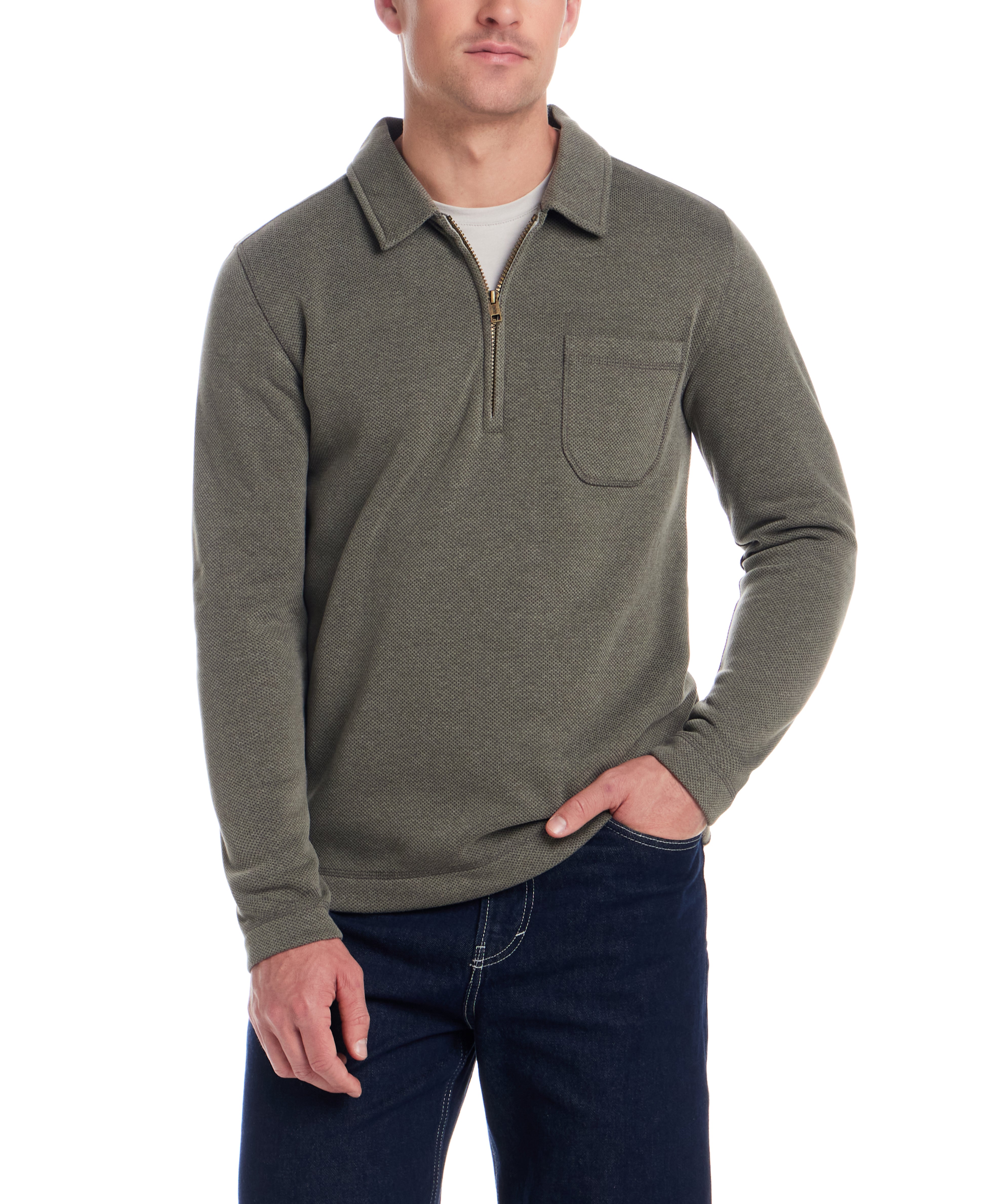 Pebble Fleece Quarter Zip in Kambaba Olive