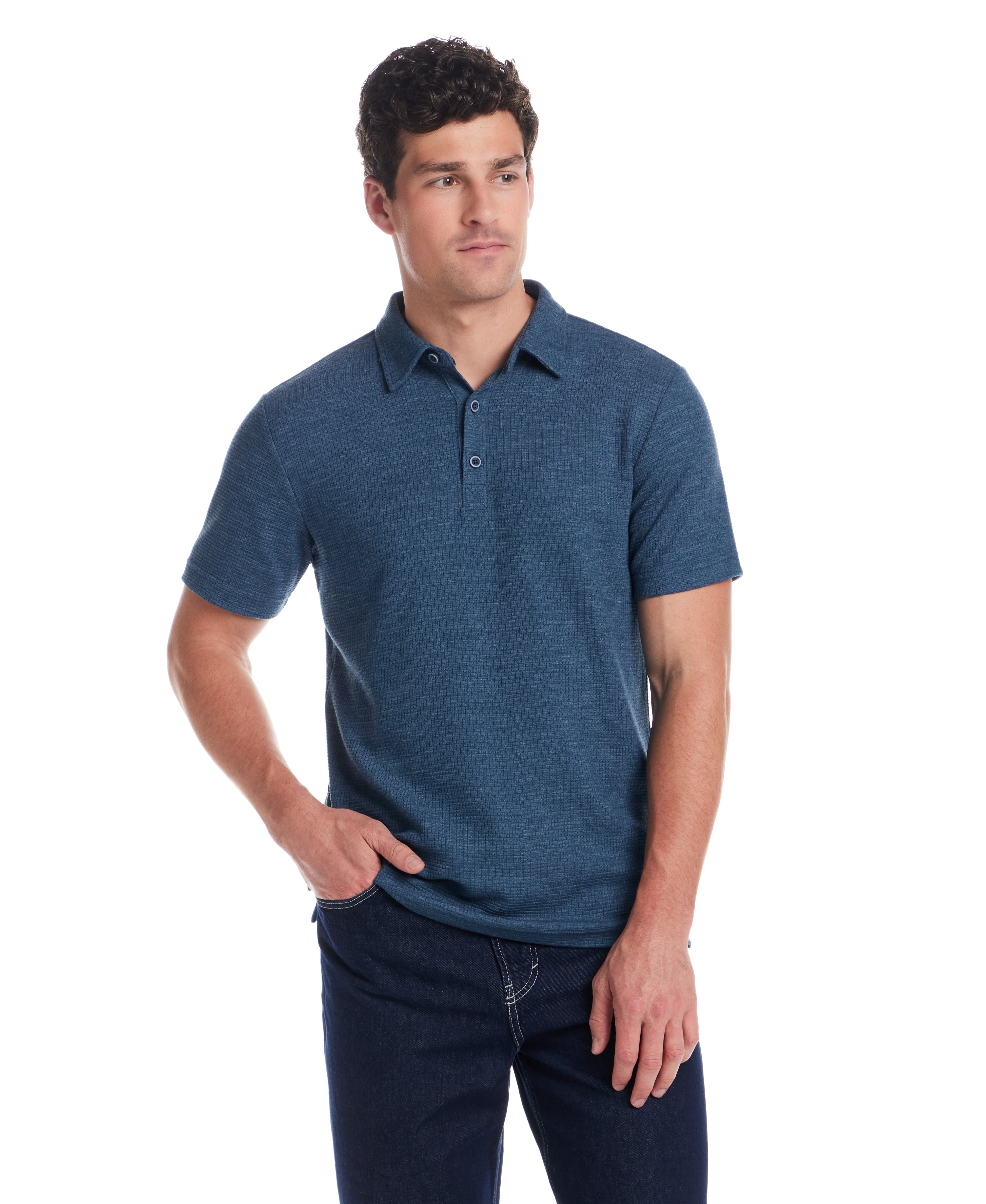Short Sleeve Stretch Waffle Polo in Insignia Blue