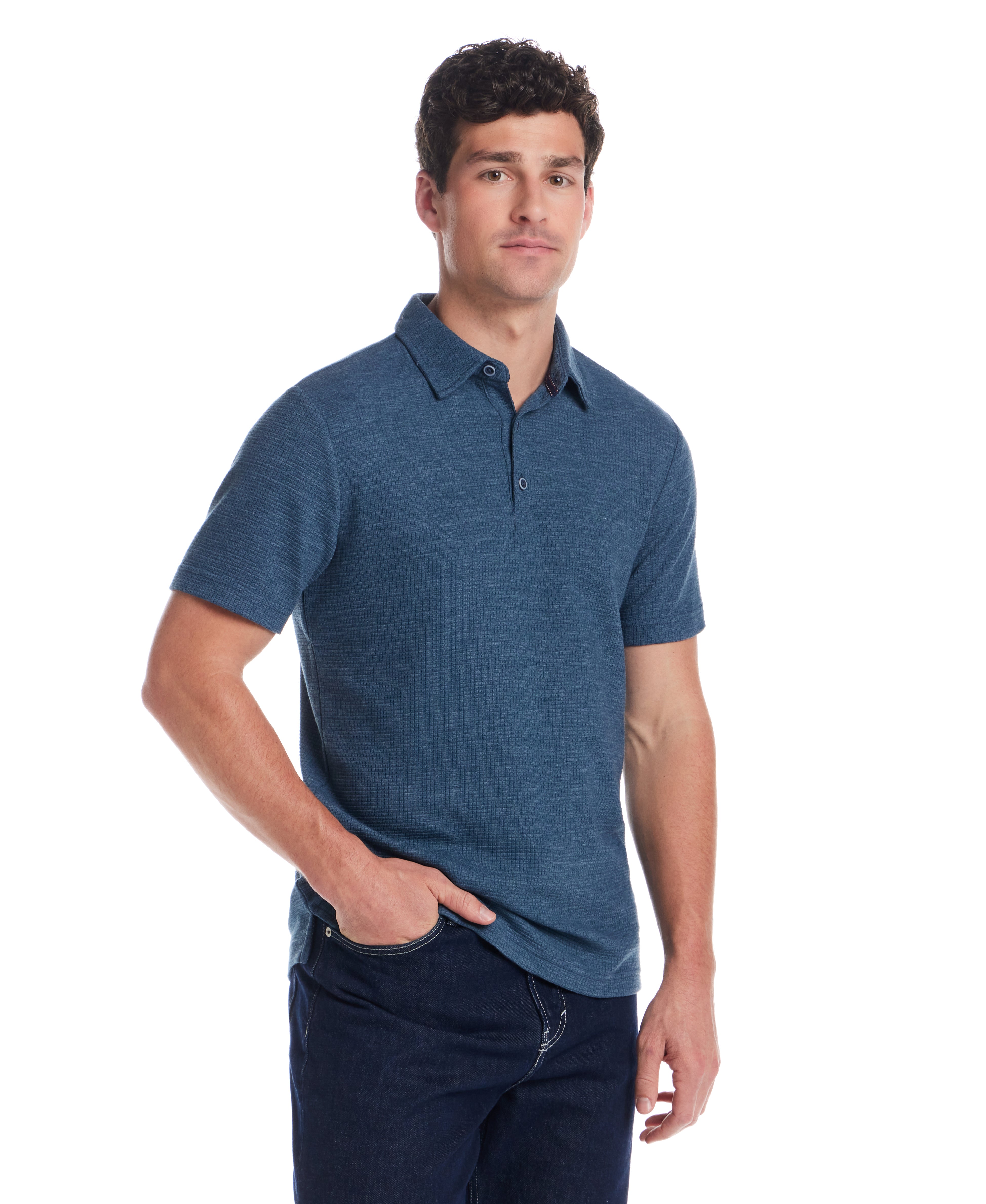 Short Sleeve Stretch Waffle Polo in Insignia Blue