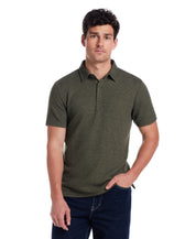 Short Sleeve Stretch Waffle Polo in Kambaba Olive, featuring a classic fit and three-button placket, perfect for casual wear.