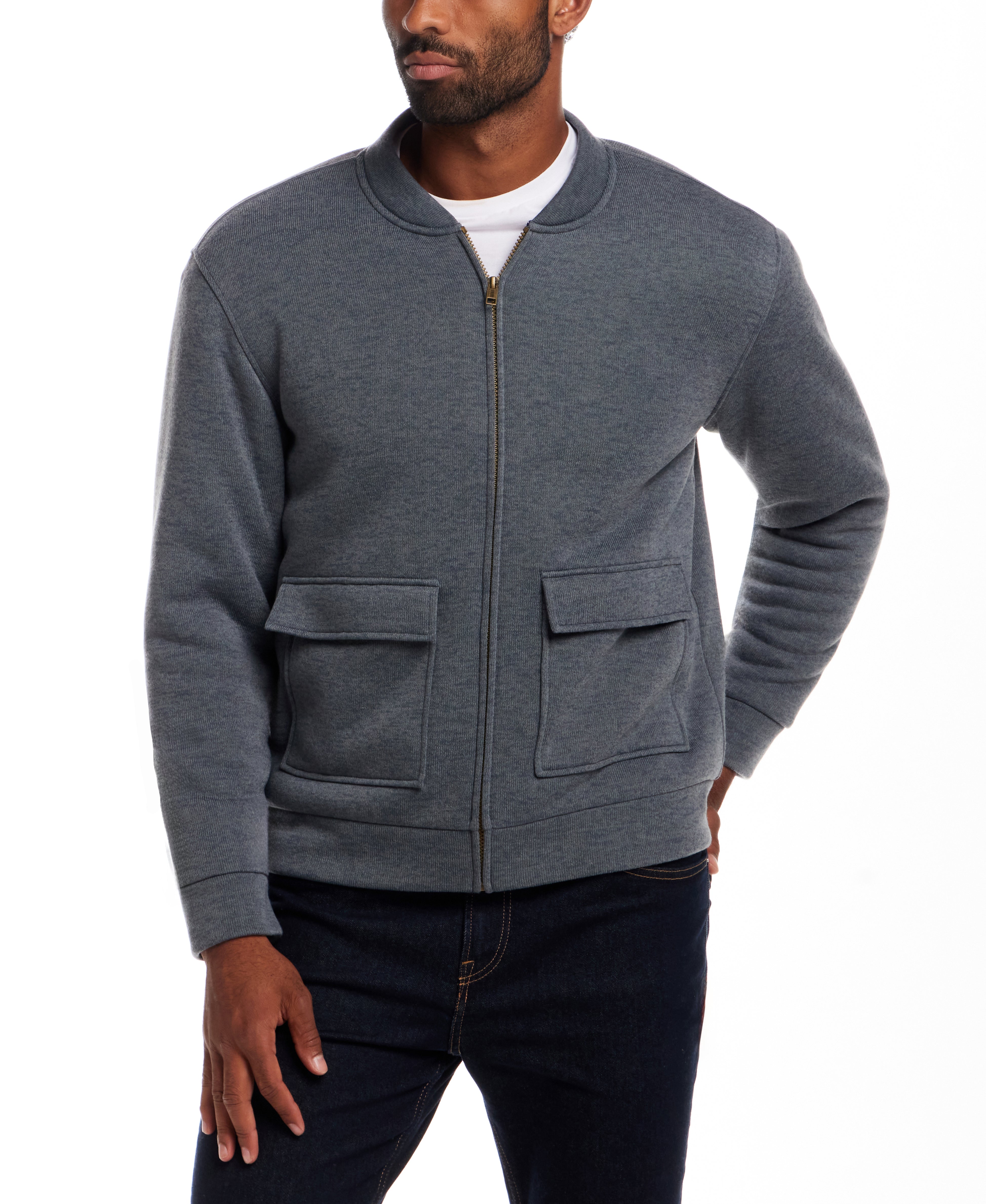 Sherpa Lined Bomber Jacket in Storm Blue