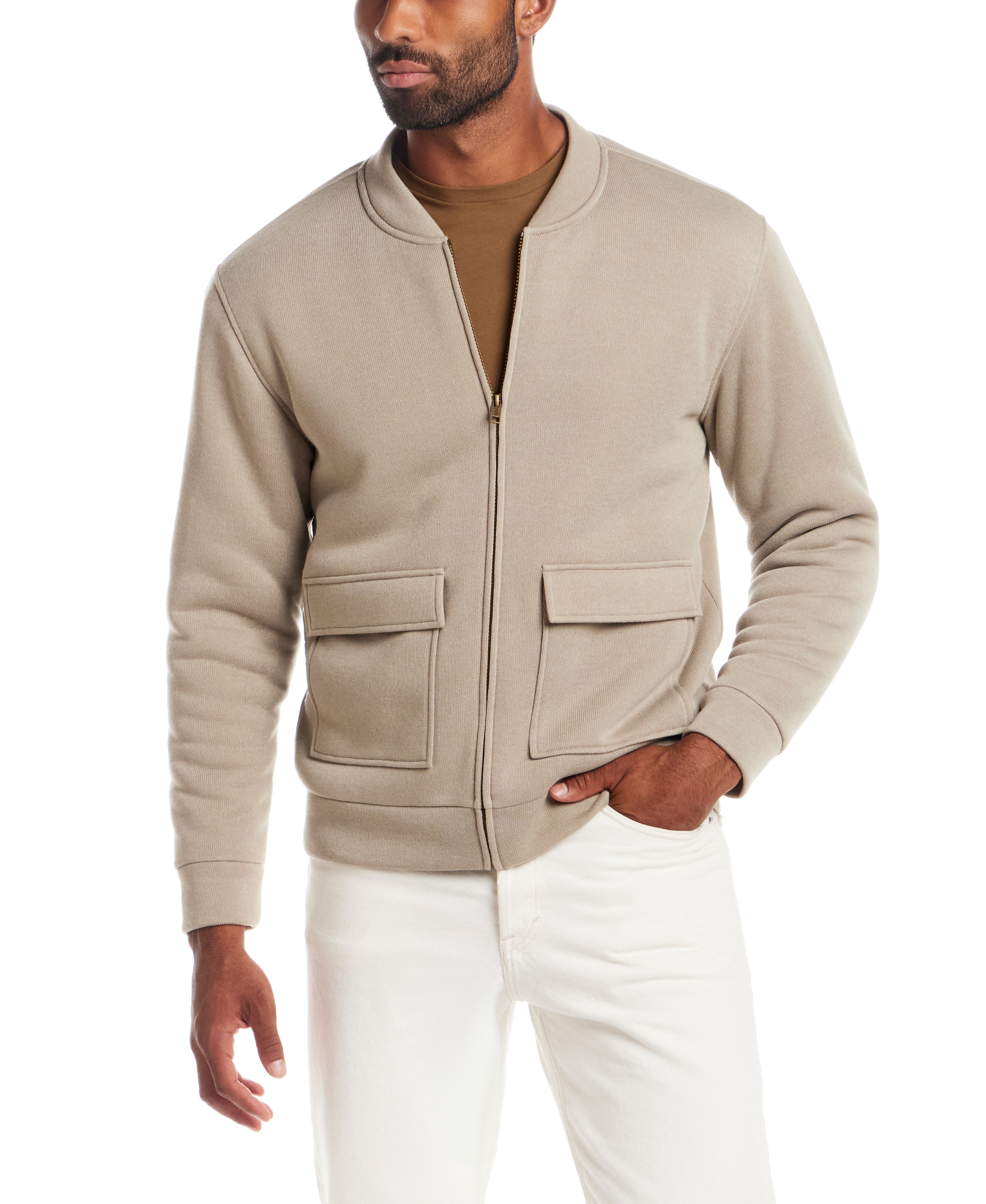 Sherpa Lined Bomber Jacket in Abbey Stone