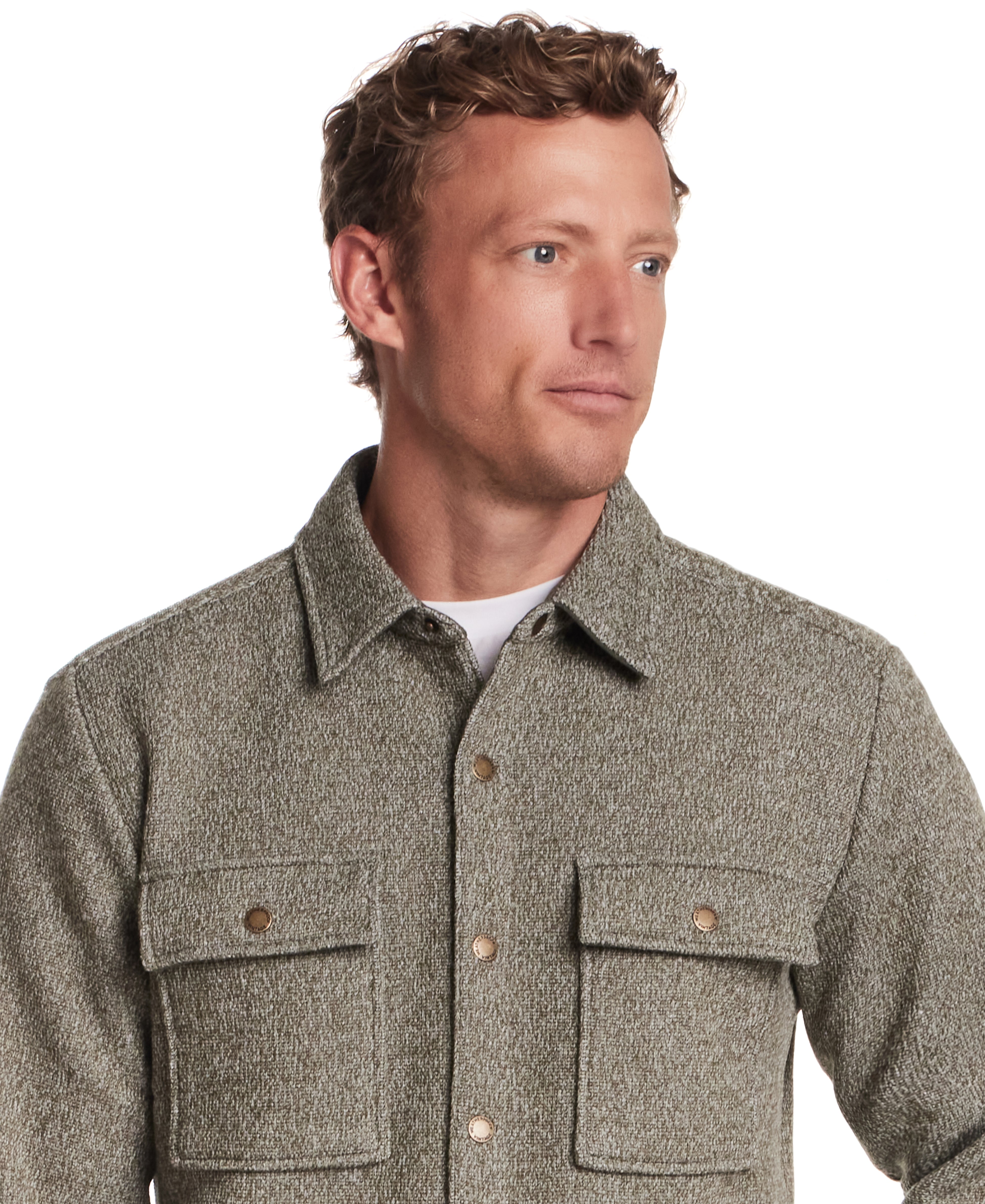 Knit Shirt Jacket in Kambaba Olive