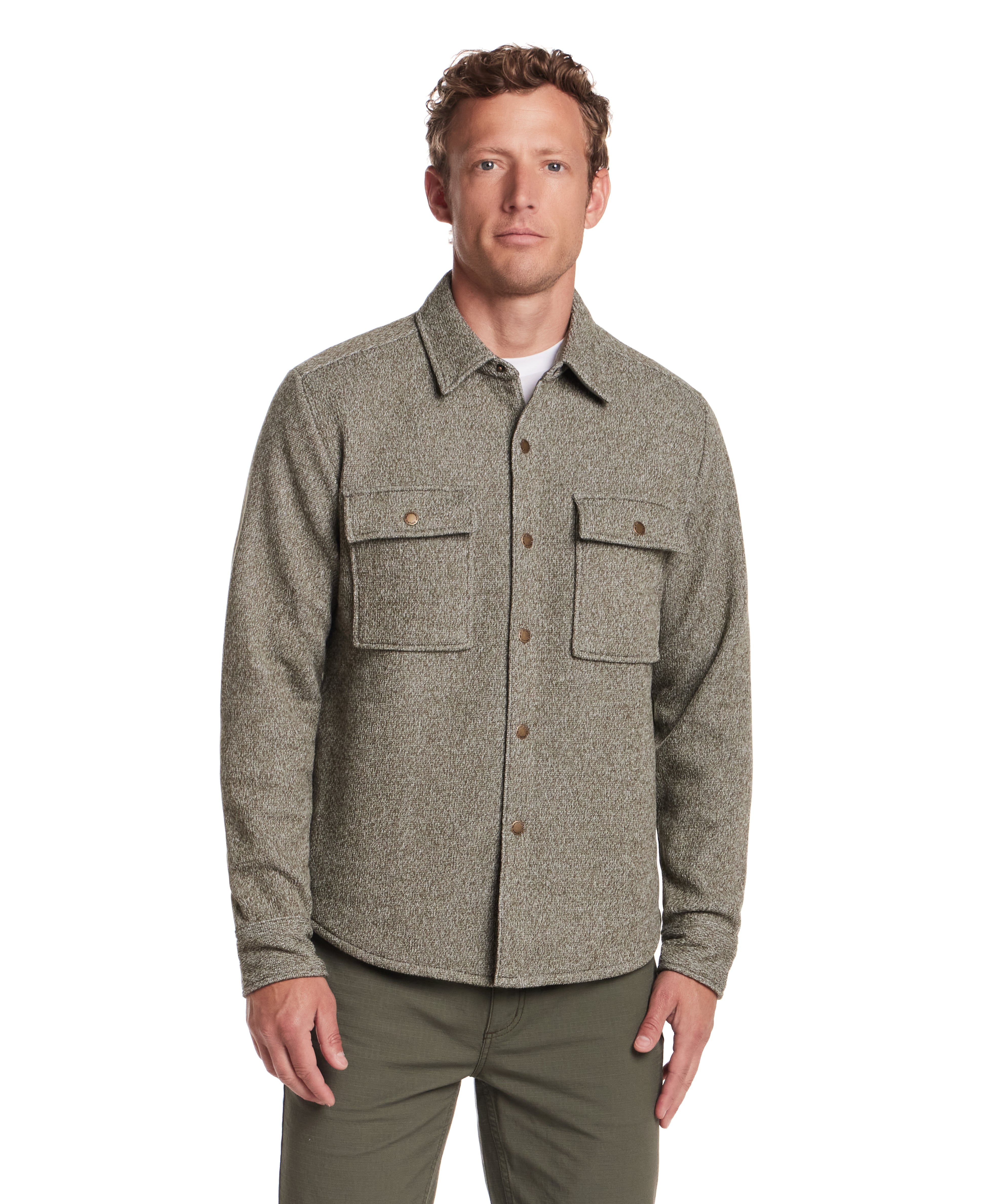 Knit Shirt Jacket in Kambaba Olive