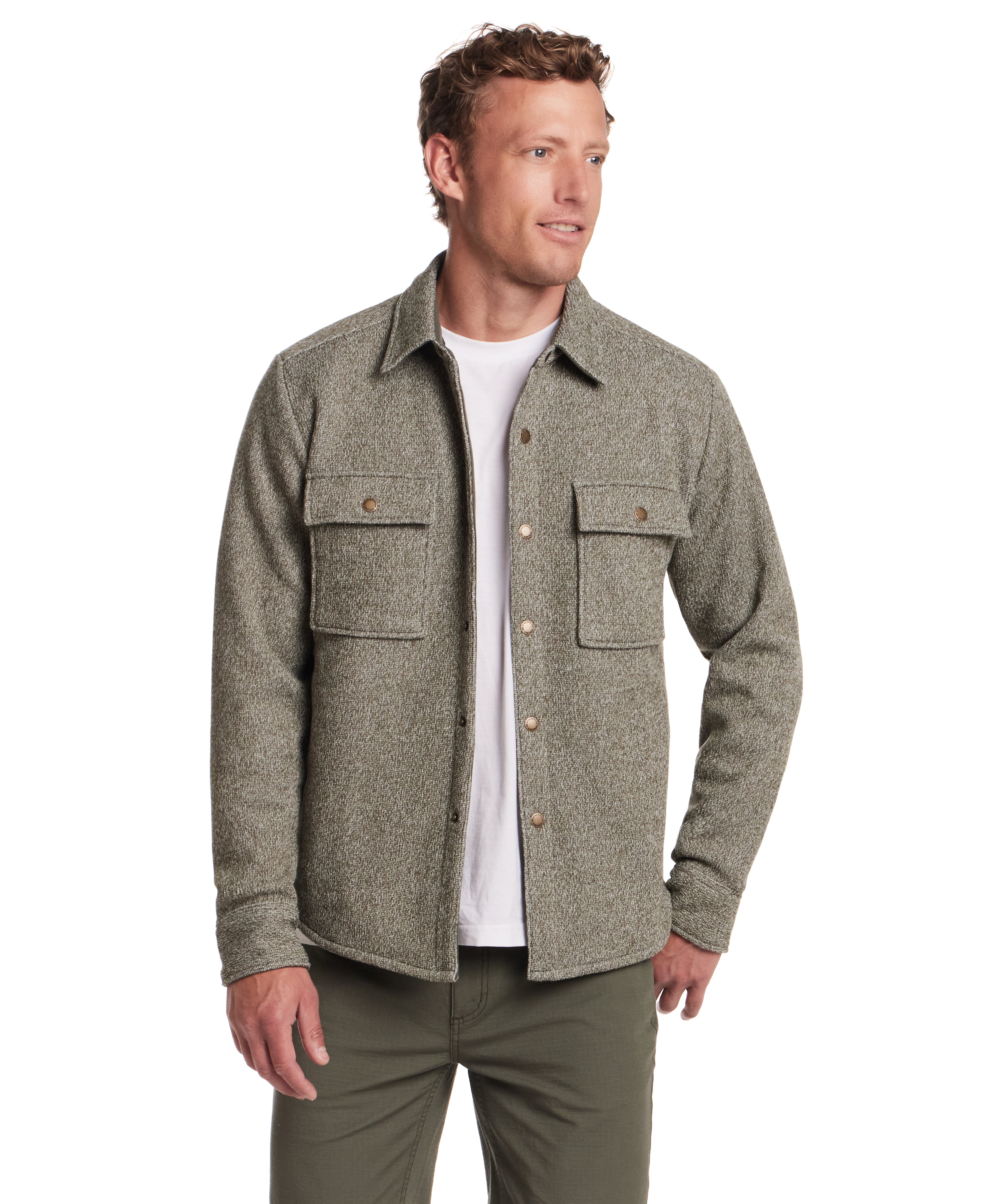 Knit Shirt Jacket in Kambaba Olive