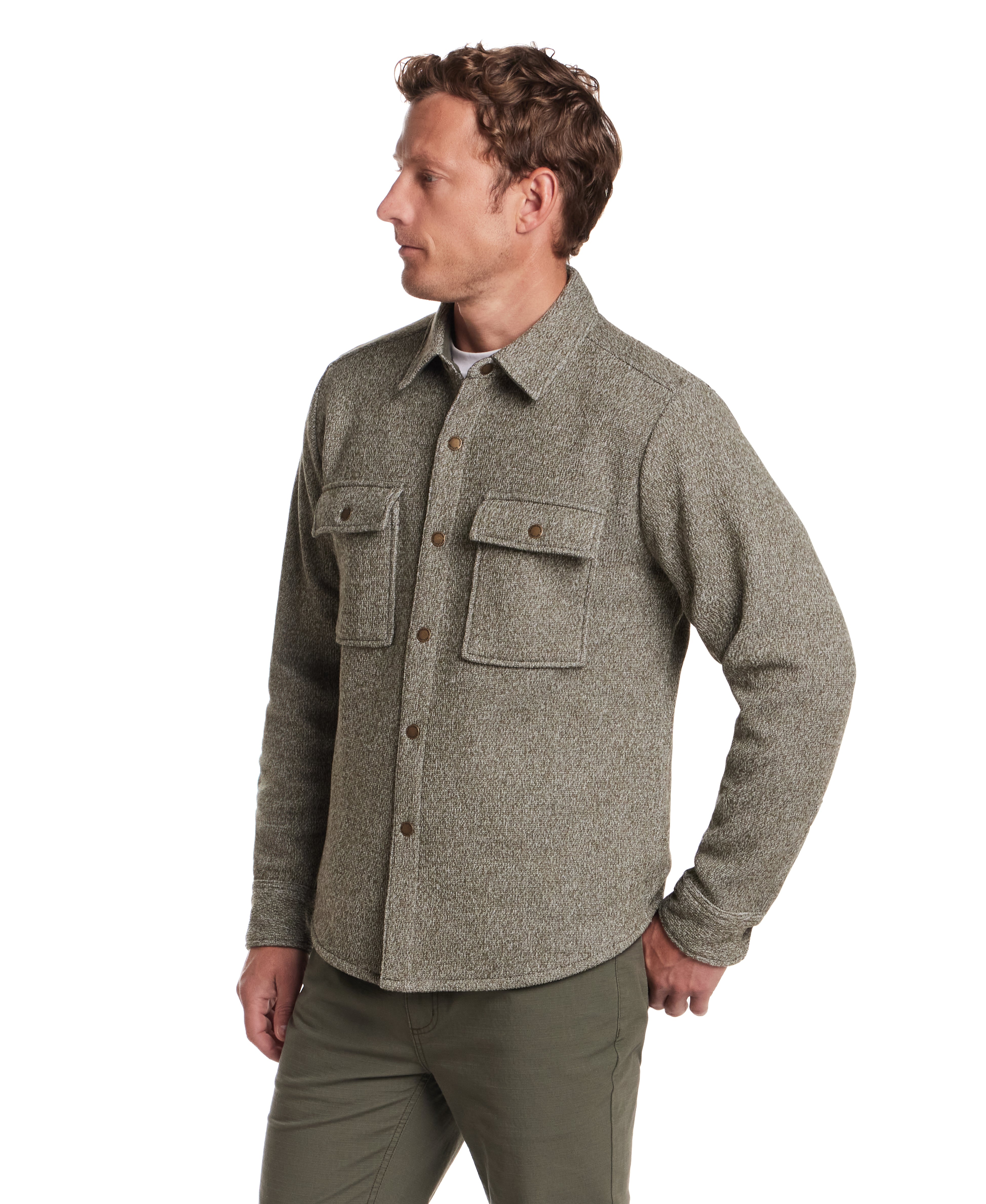 Knit Shirt Jacket in Kambaba Olive