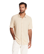 Short sleeve waffle coat front tee in natural, featuring a relaxed fit and button front, perfect for casual outfits.