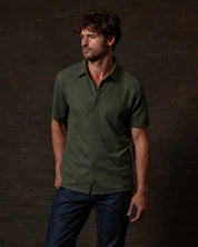 Short Sleeve Waffle Coat front Tee in Olive Heather