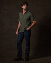 Short Sleeve Waffle Coat front Tee in Olive Heather