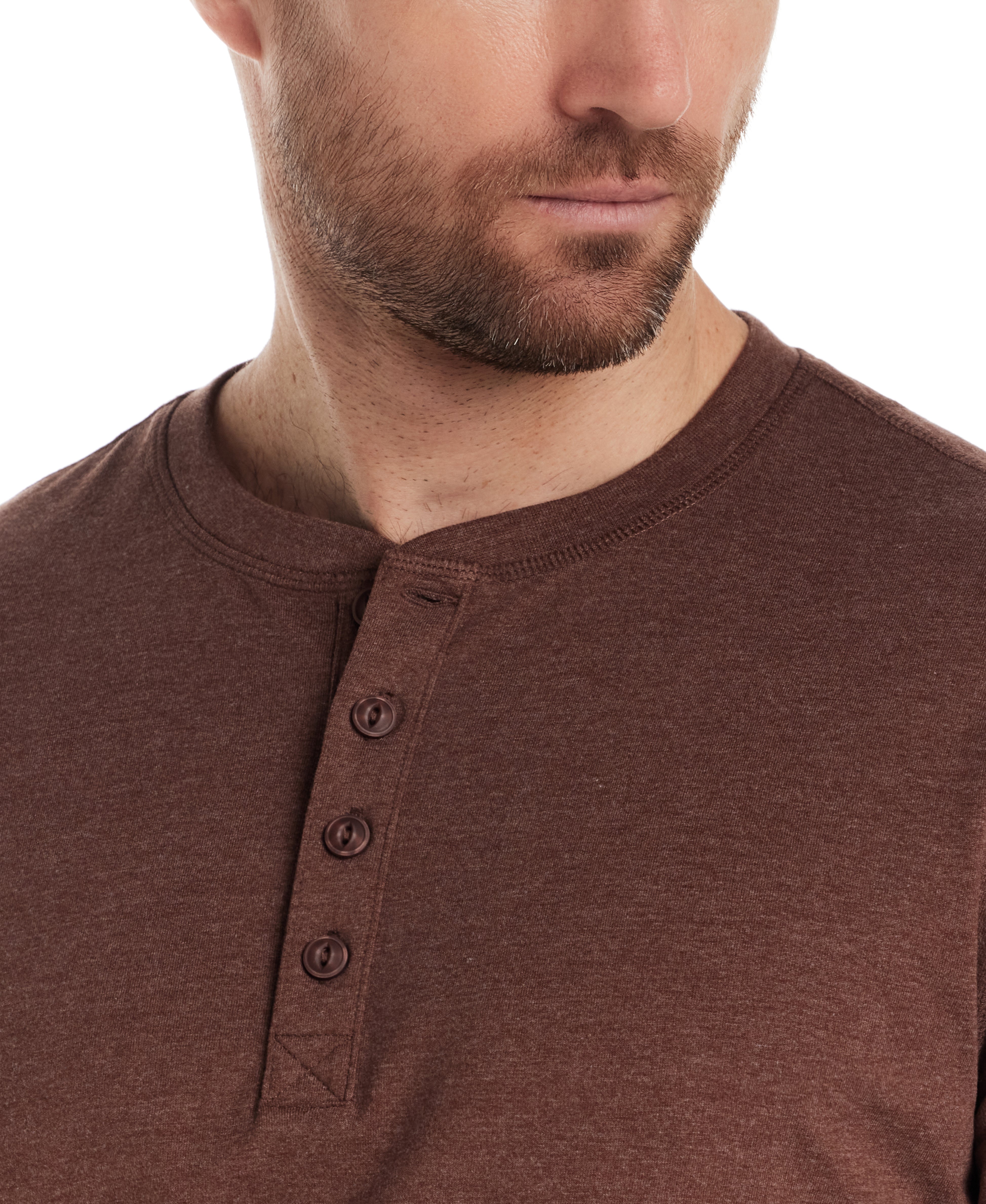 Long Sleeve Brushed Jersey Henley in Cappuccino
