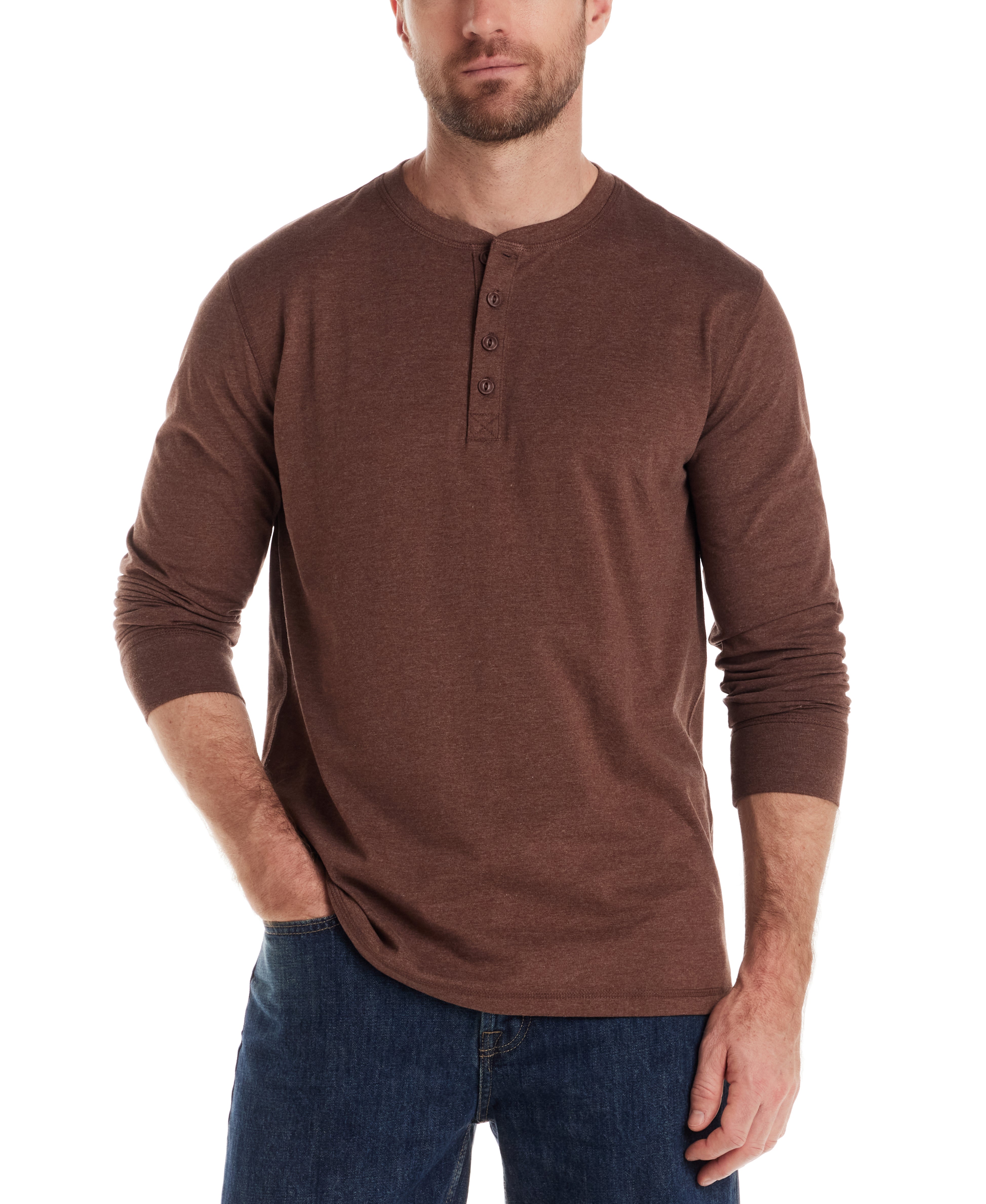 Long Sleeve Brushed Jersey Henley in Cappuccino