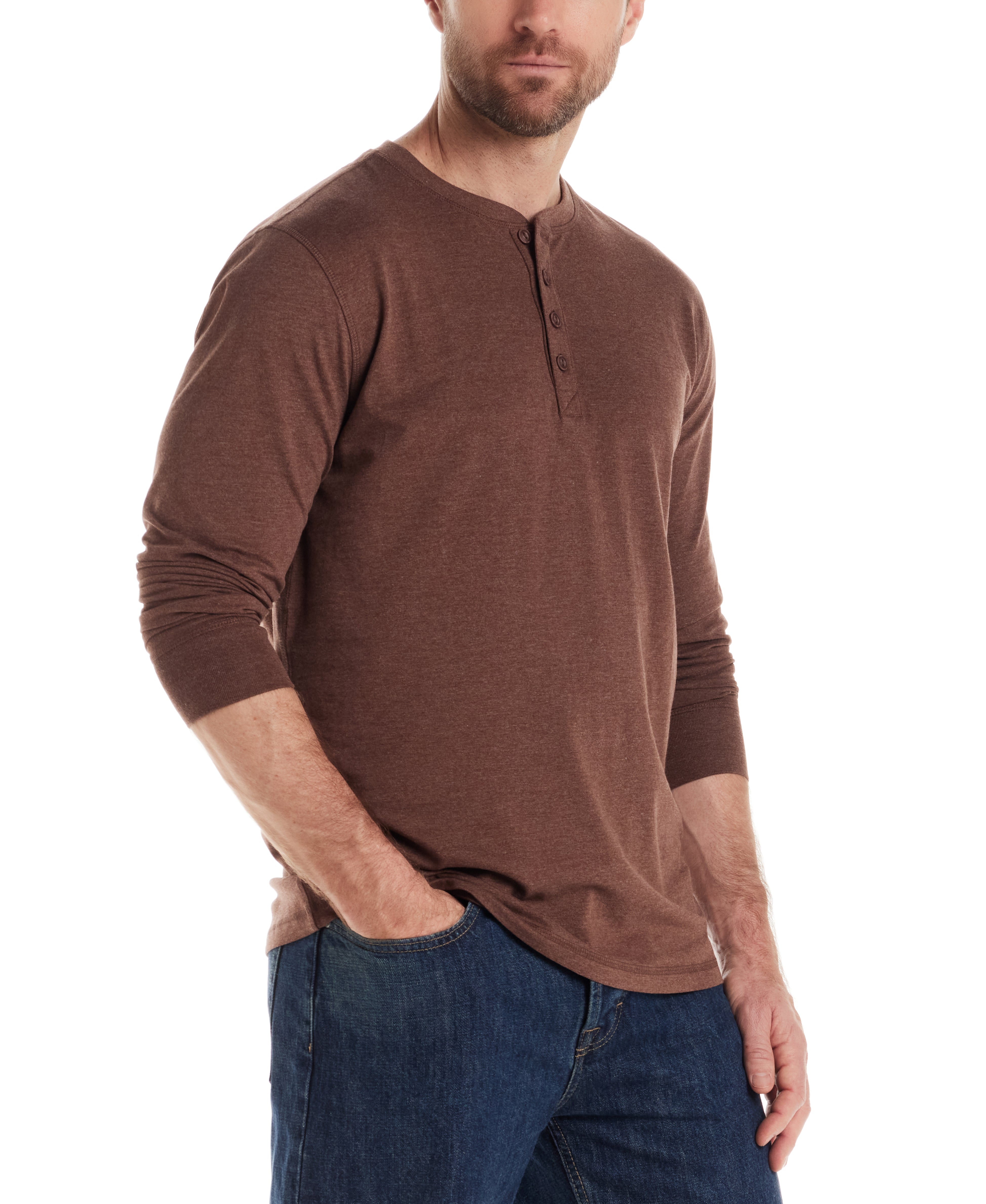 Long Sleeve Brushed Jersey Henley in Cappuccino