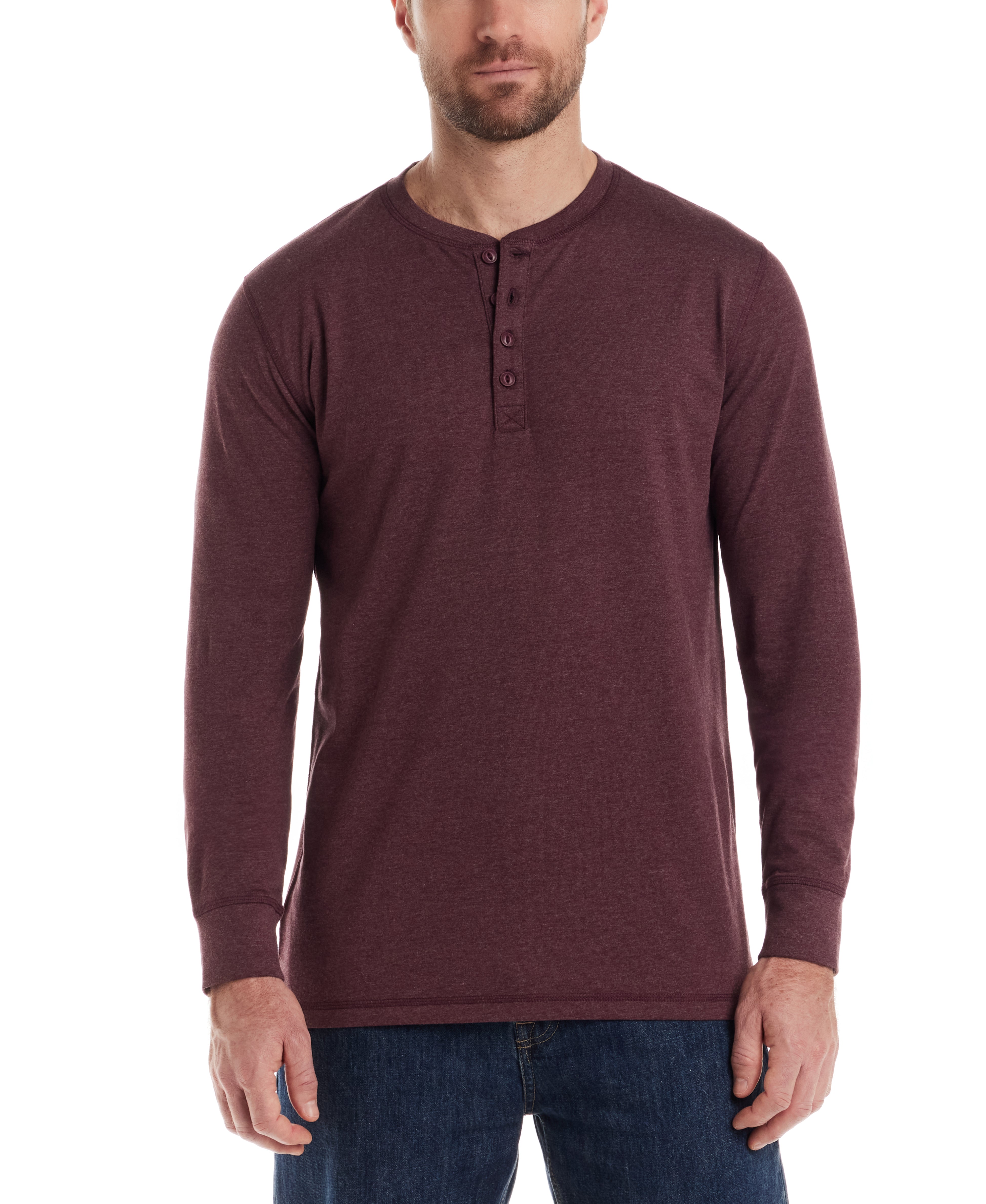 Long Sleeve Brushed Jersey Henley in Fig