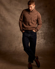 Fisherman Shawl Collar Aran Cable Pullover in Flagstone