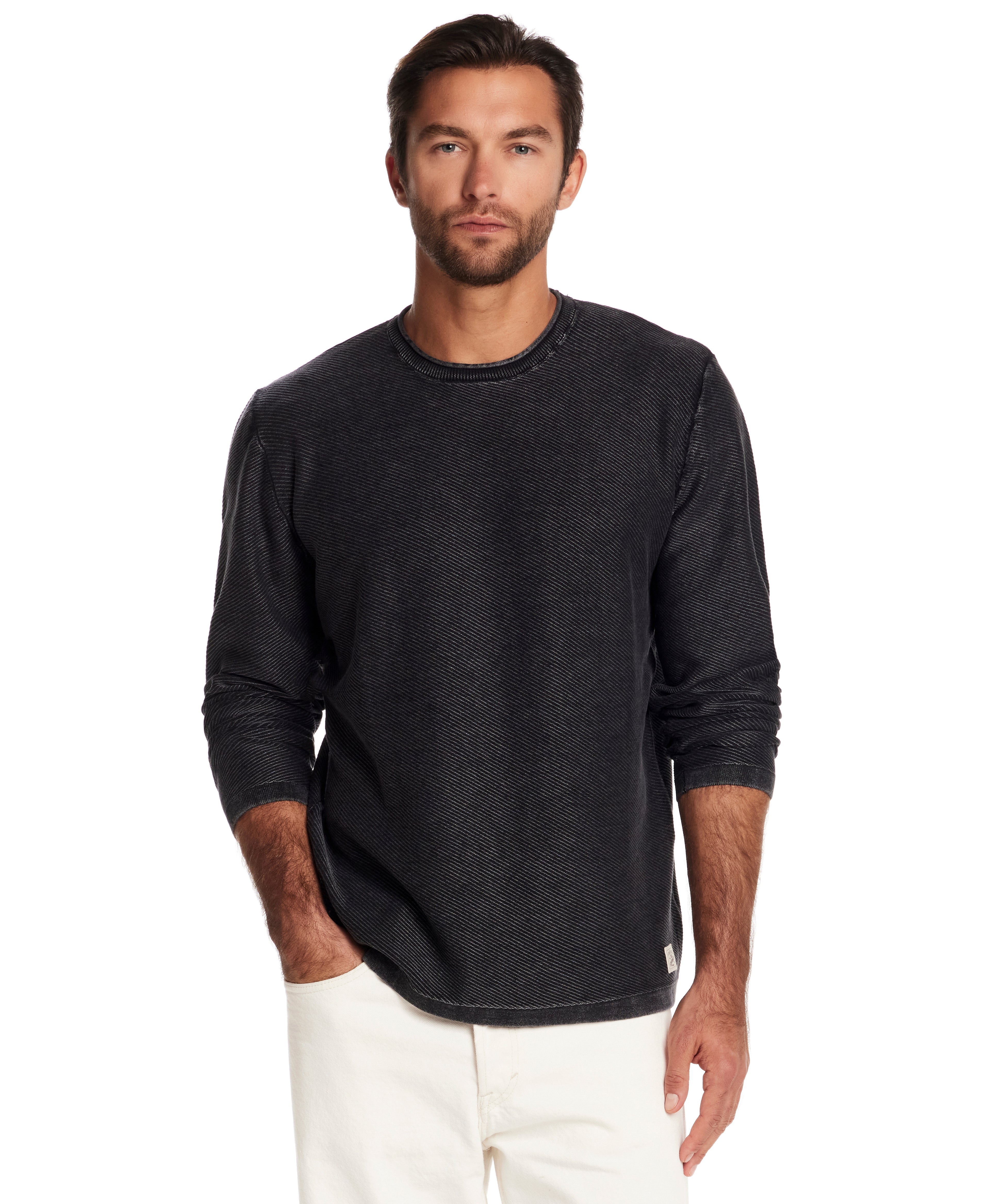 Men's Twill Stonewash Sweater in Meteorite, featuring a classic roll-neck design and soft, vintage look.