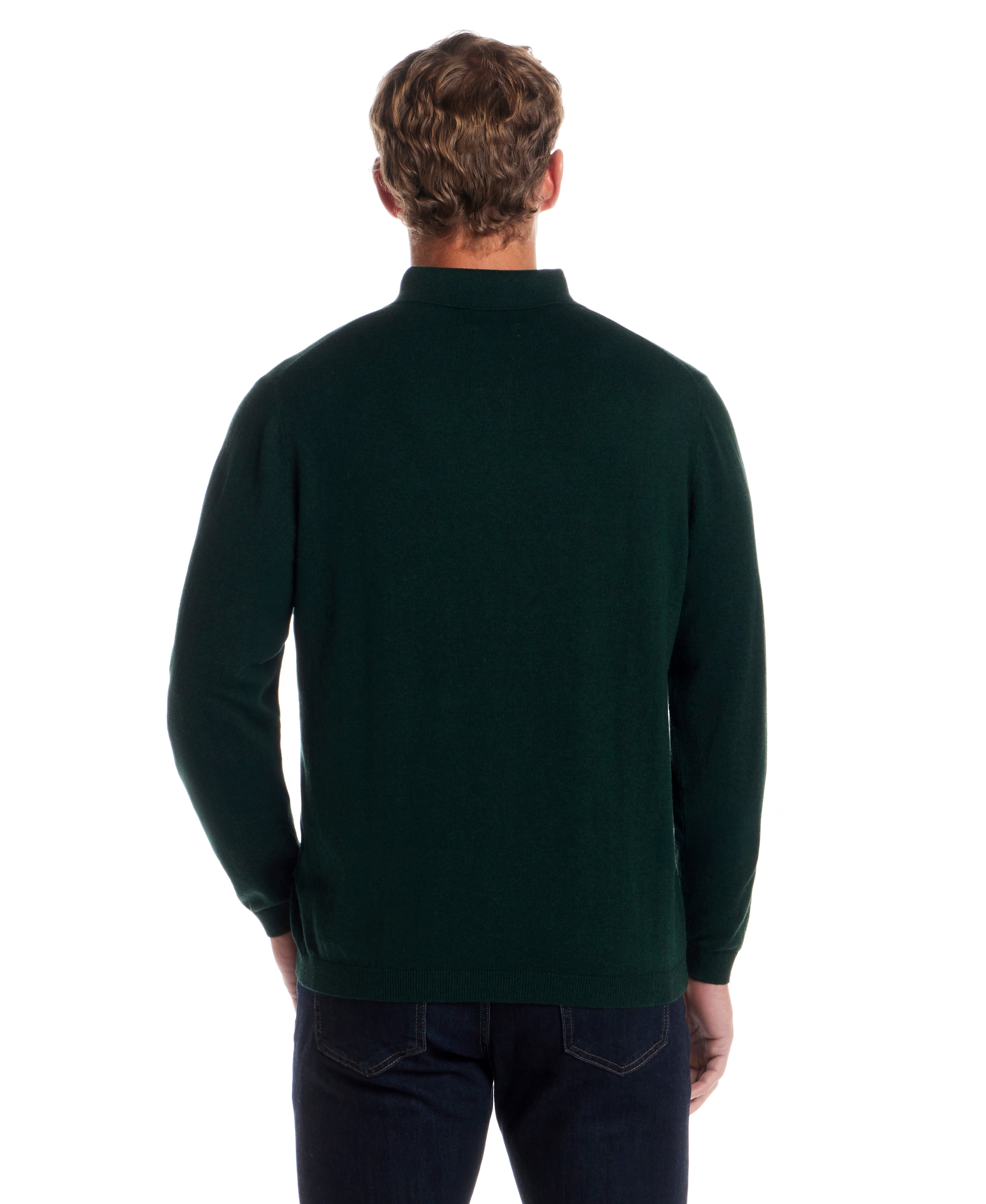 Cotton Cashmere Long Sleeve Polo in Ponderosa Pine