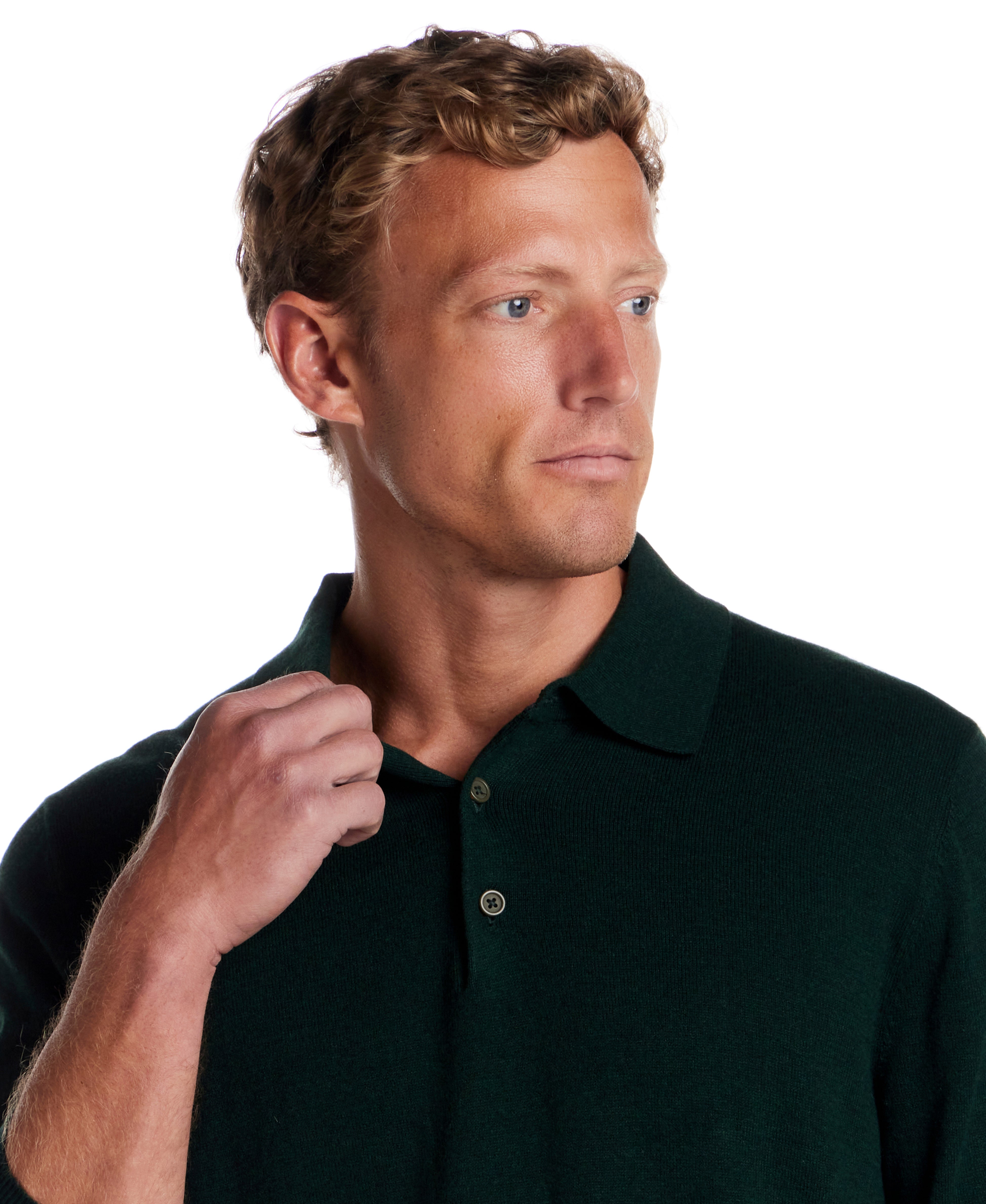 Cotton Cashmere Long Sleeve Polo in Ponderosa Pine
