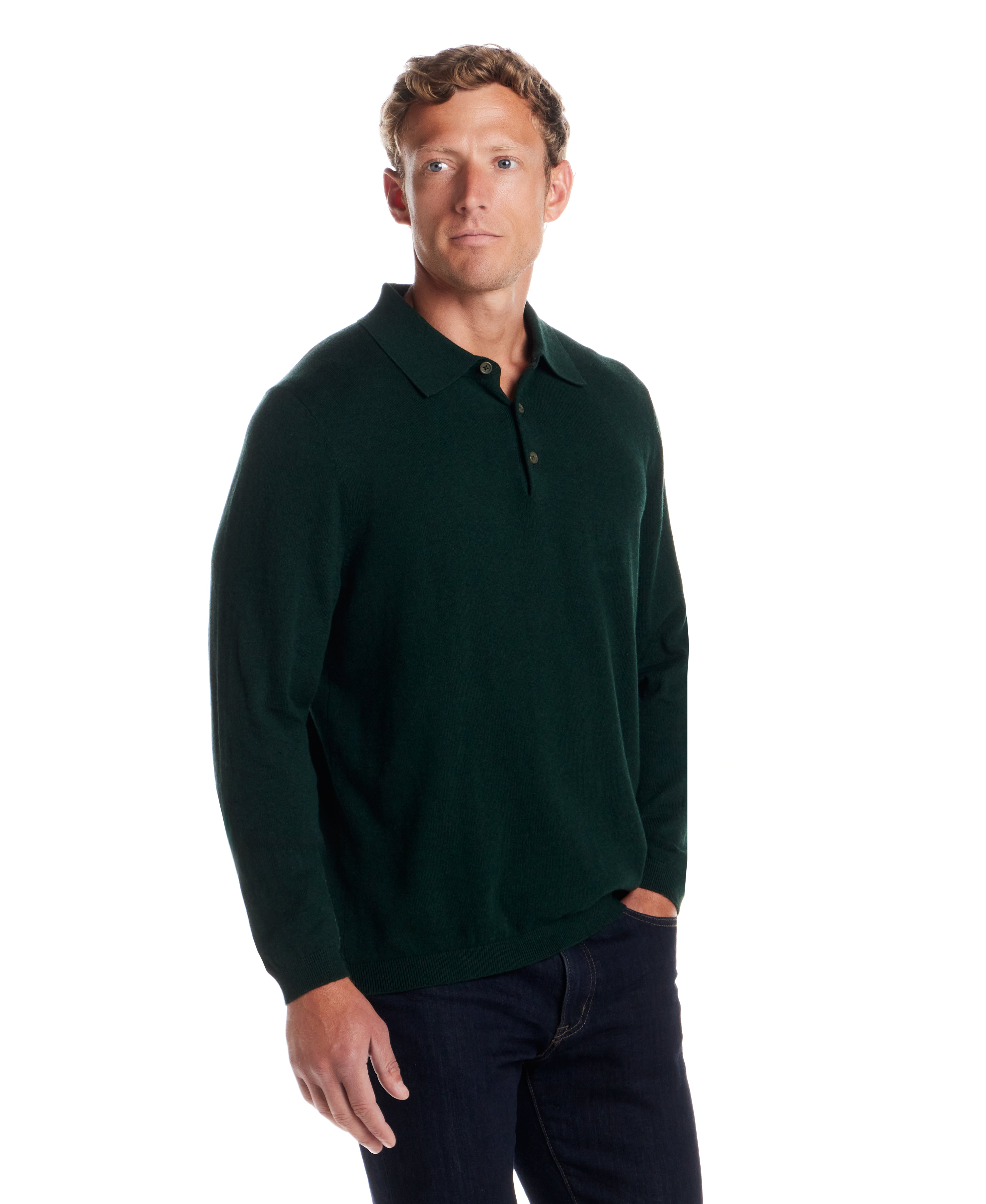 Cotton Cashmere Long Sleeve Polo in Ponderosa Pine
