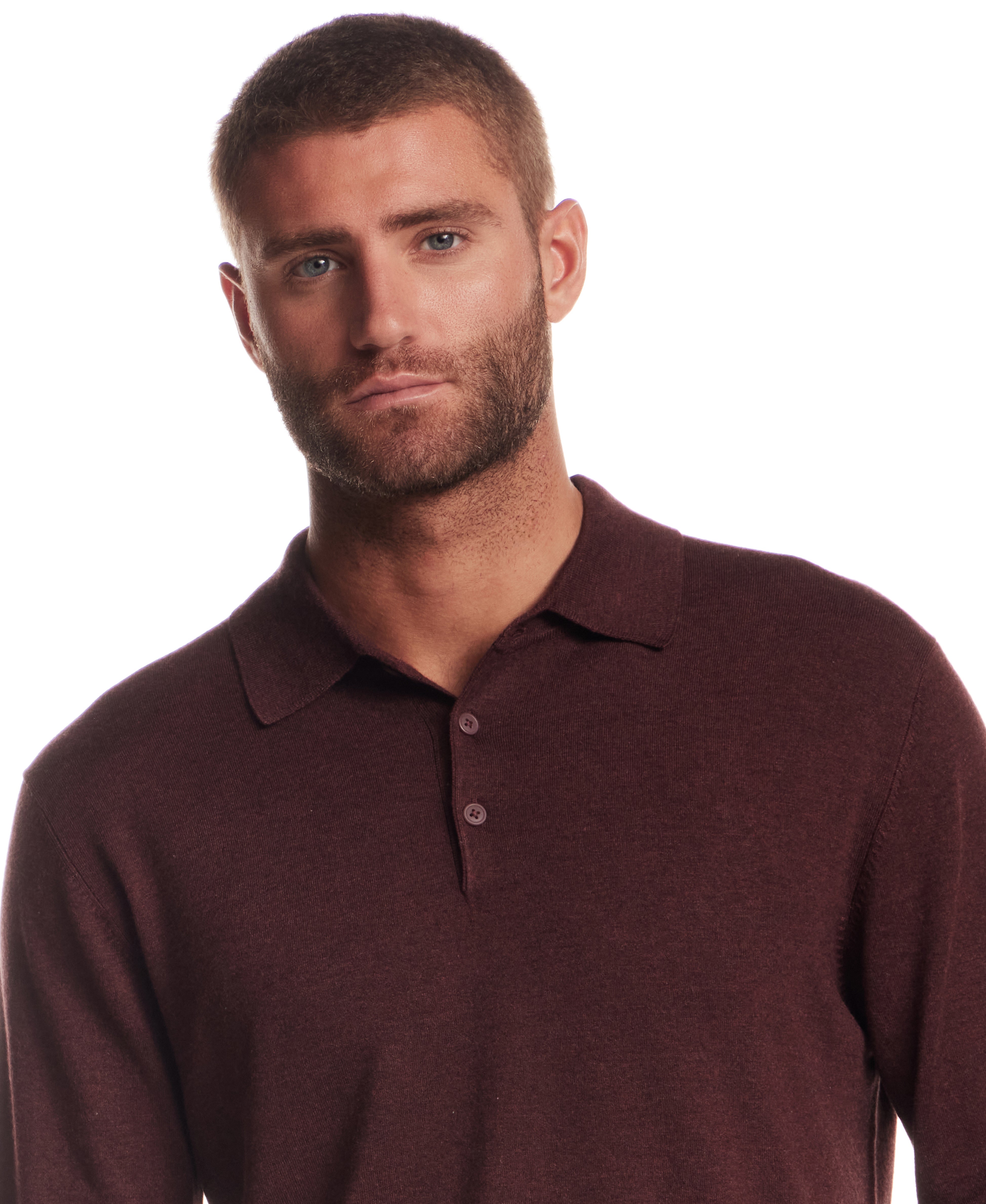 Long Sleeve Polo Sweater in Burgundy