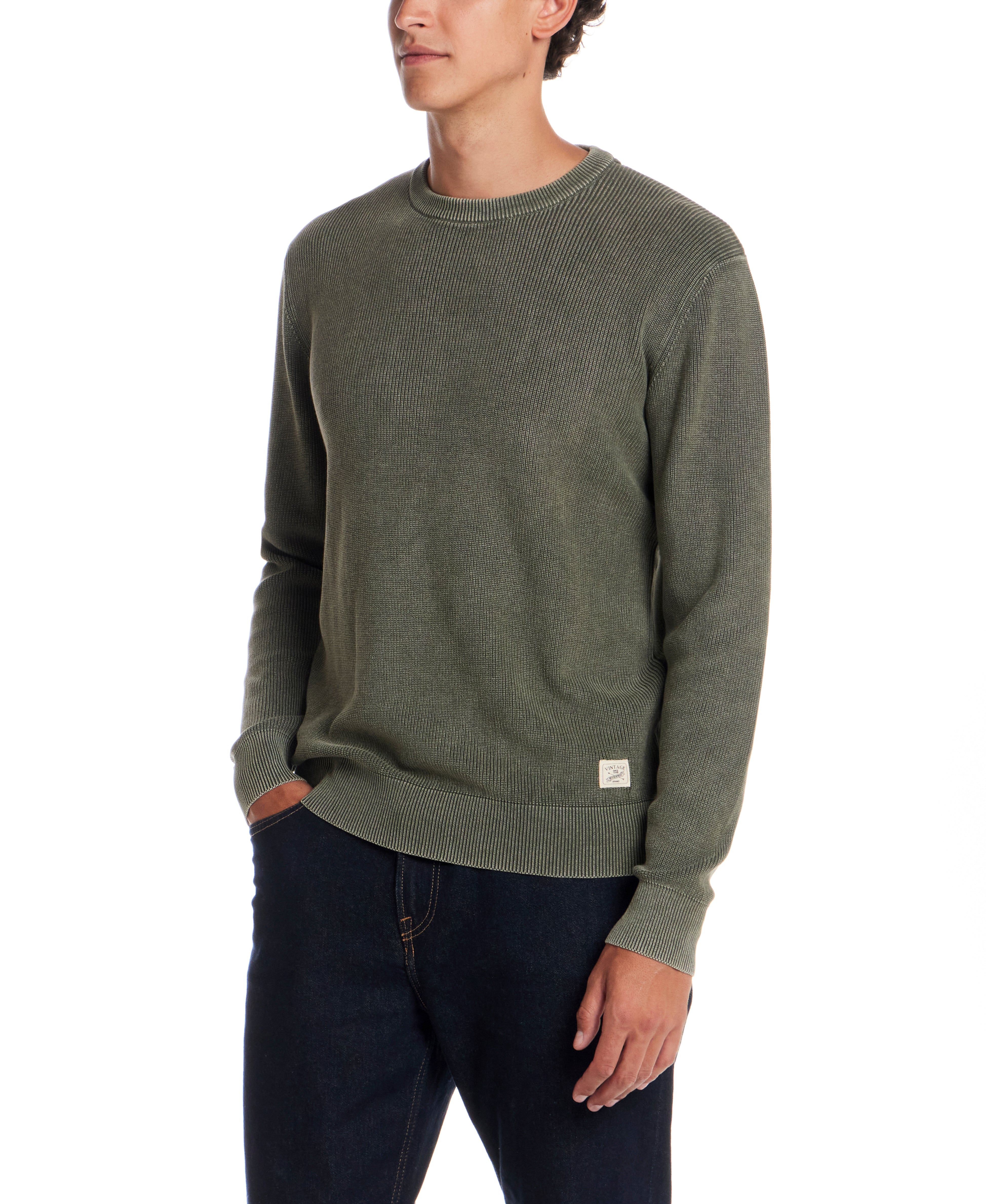 Vertical Rib Stonewash Sweater in Dark Pine