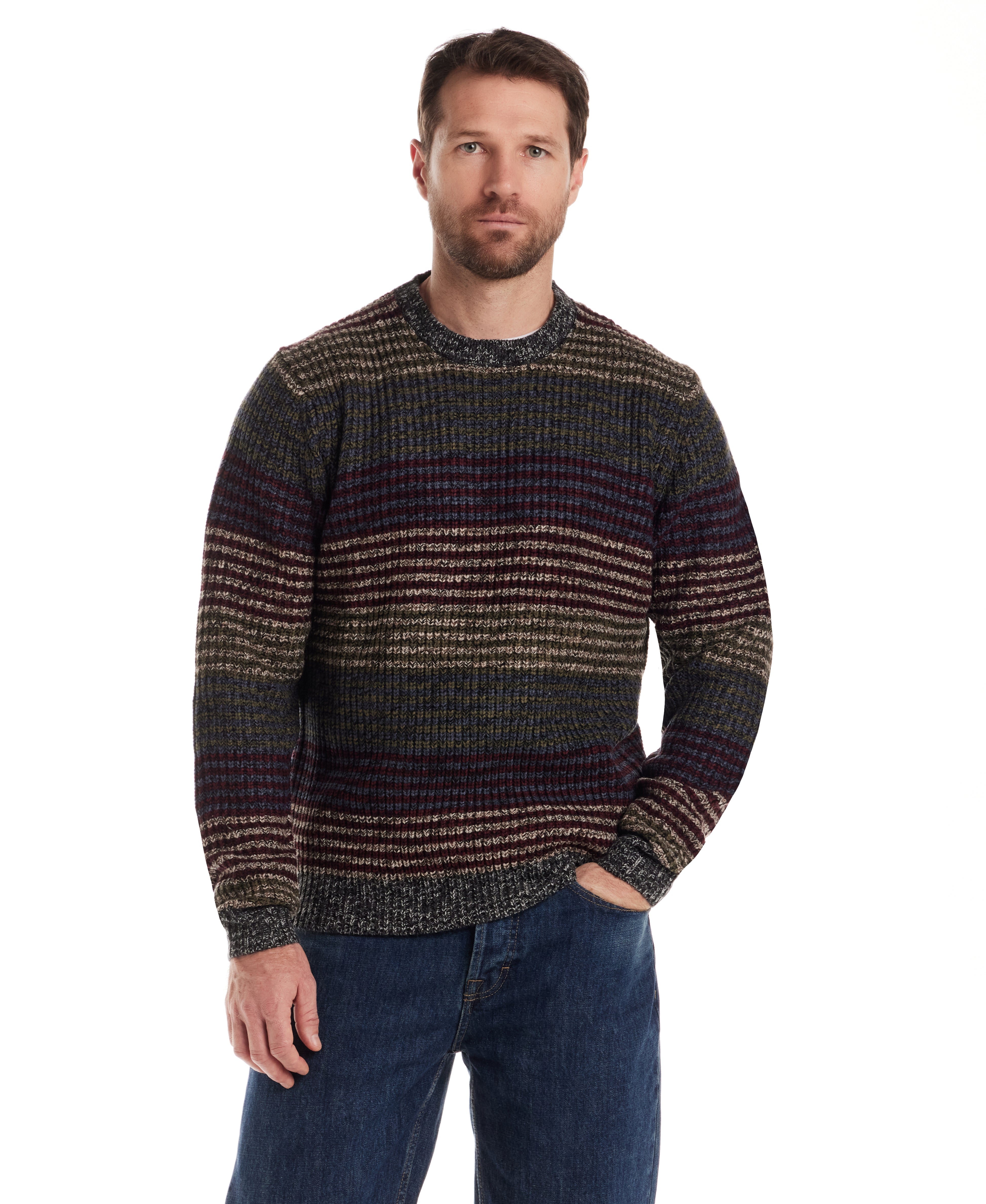 Mixed Stripe Crew Neck in Burgundy Mix
