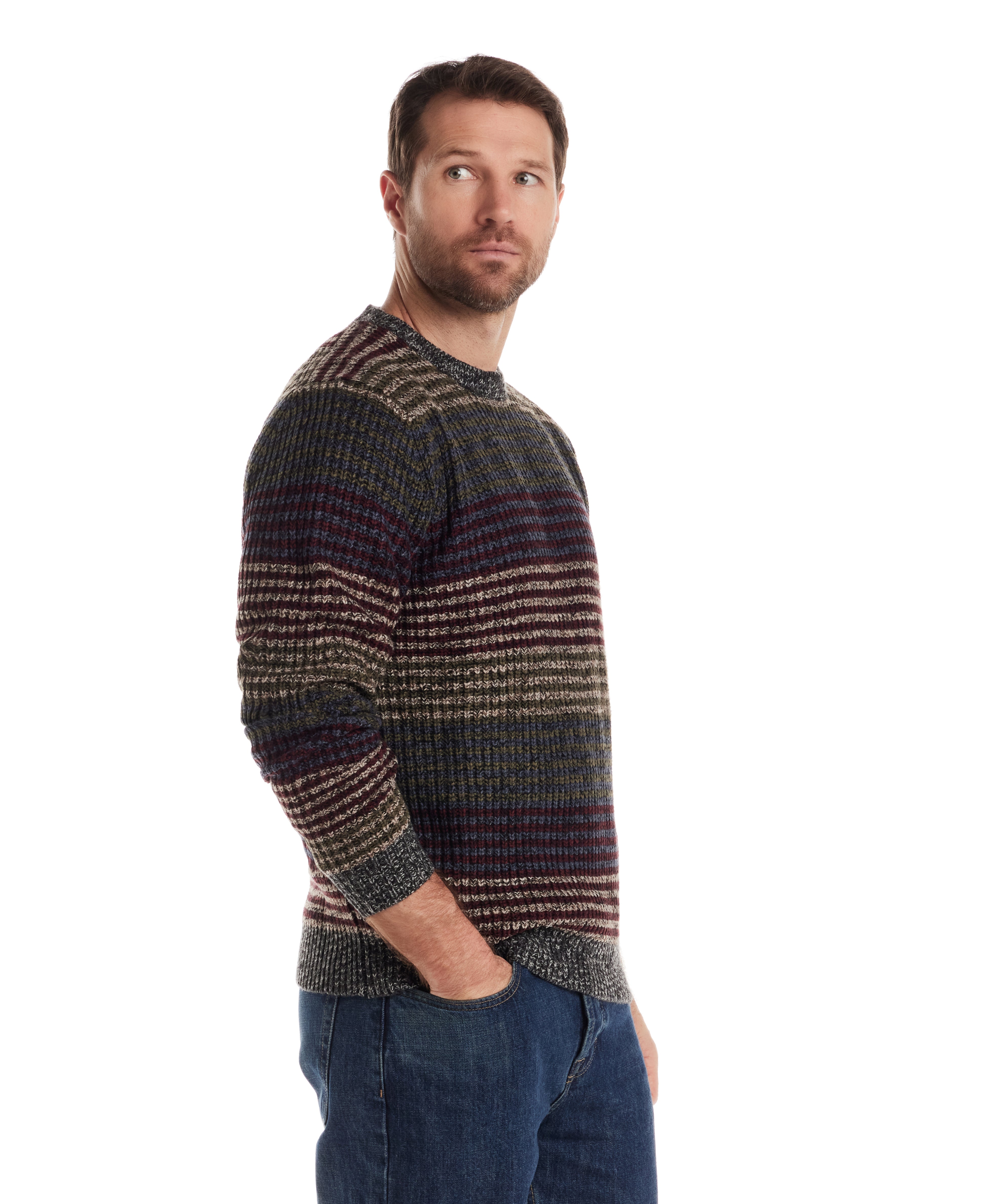 Mixed Stripe Crew Neck in Burgundy Mix