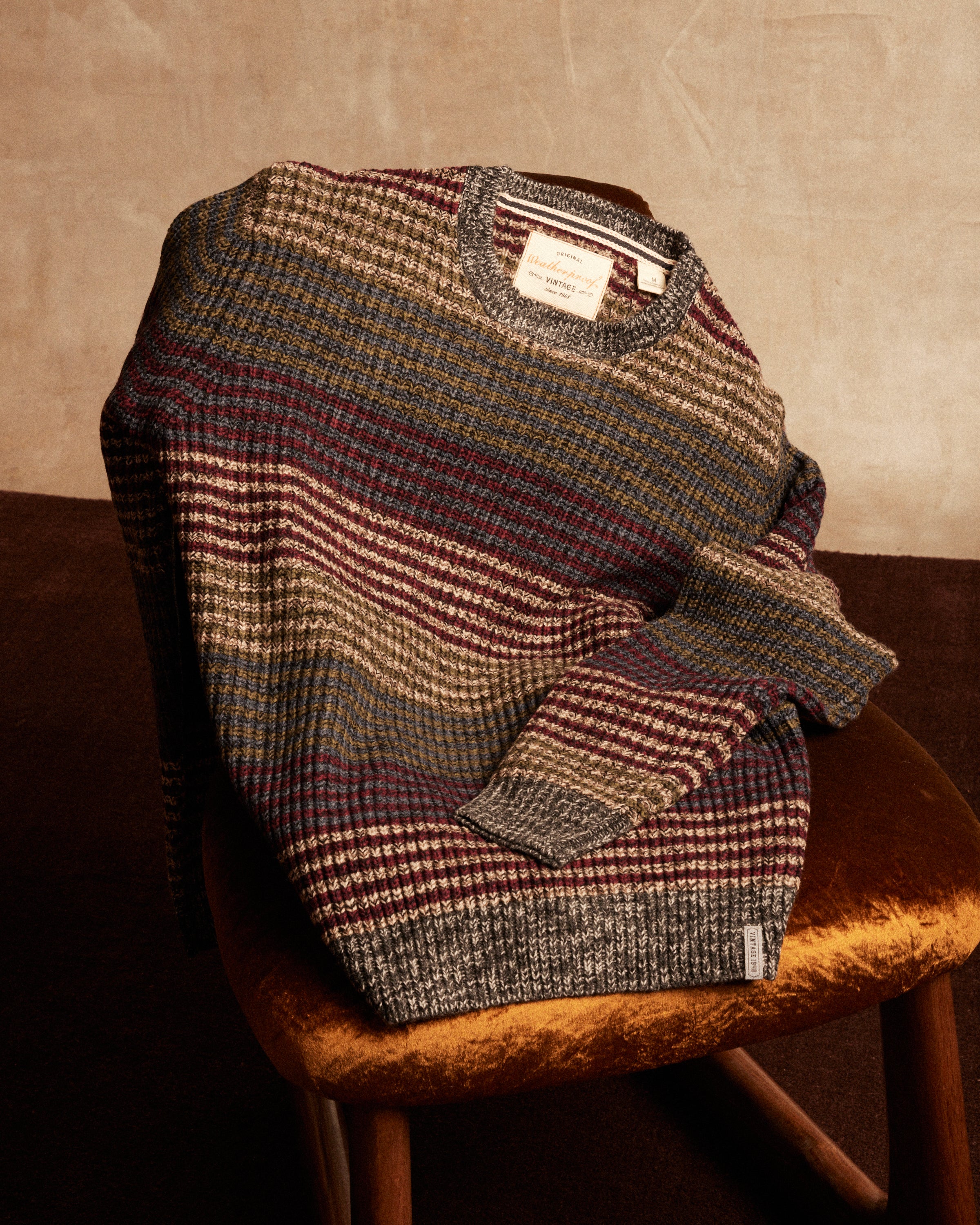 Mixed Stripe Crew Neck in Burgundy Mix