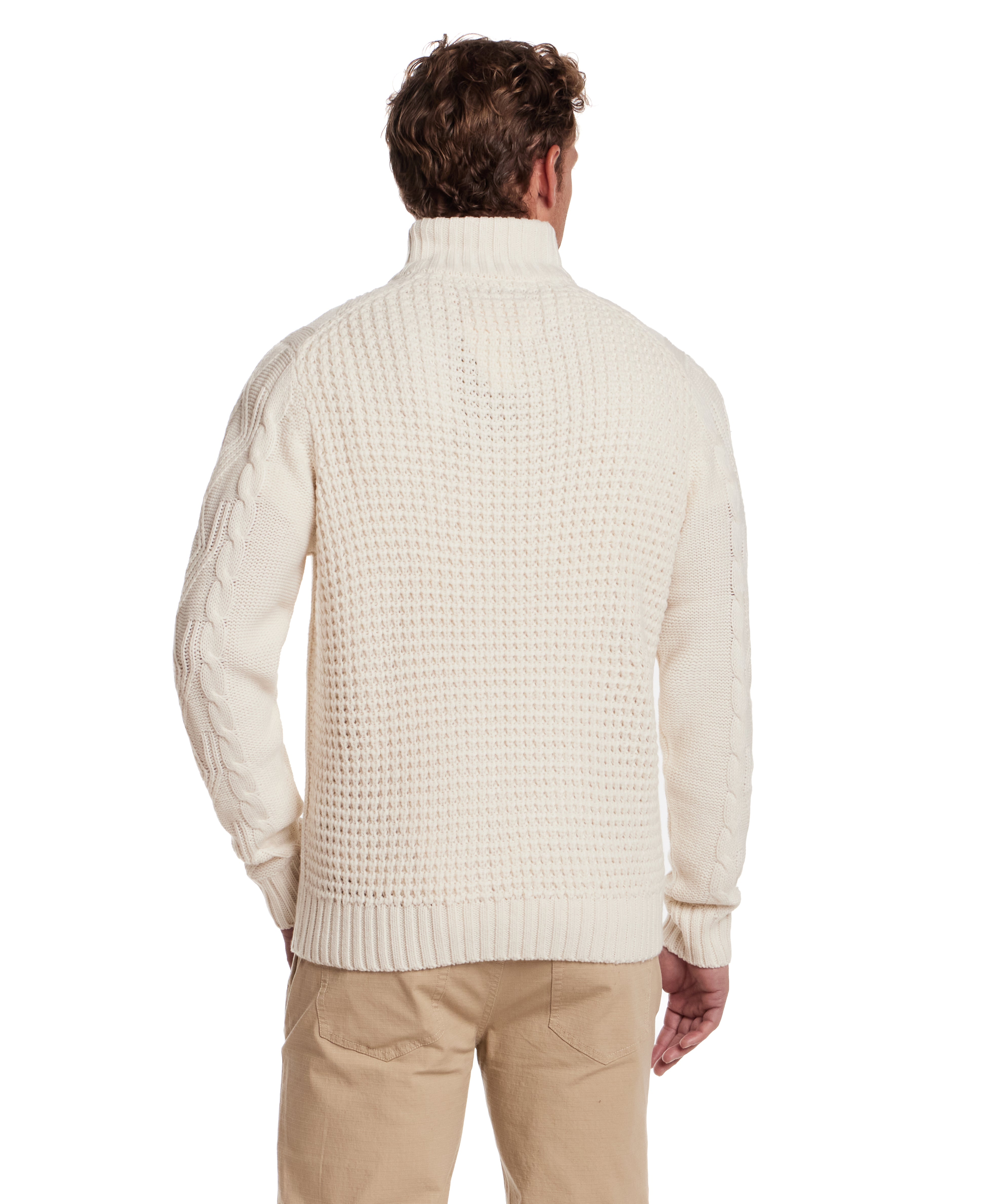 Chunky Shawl Collared Pullover in Ecru