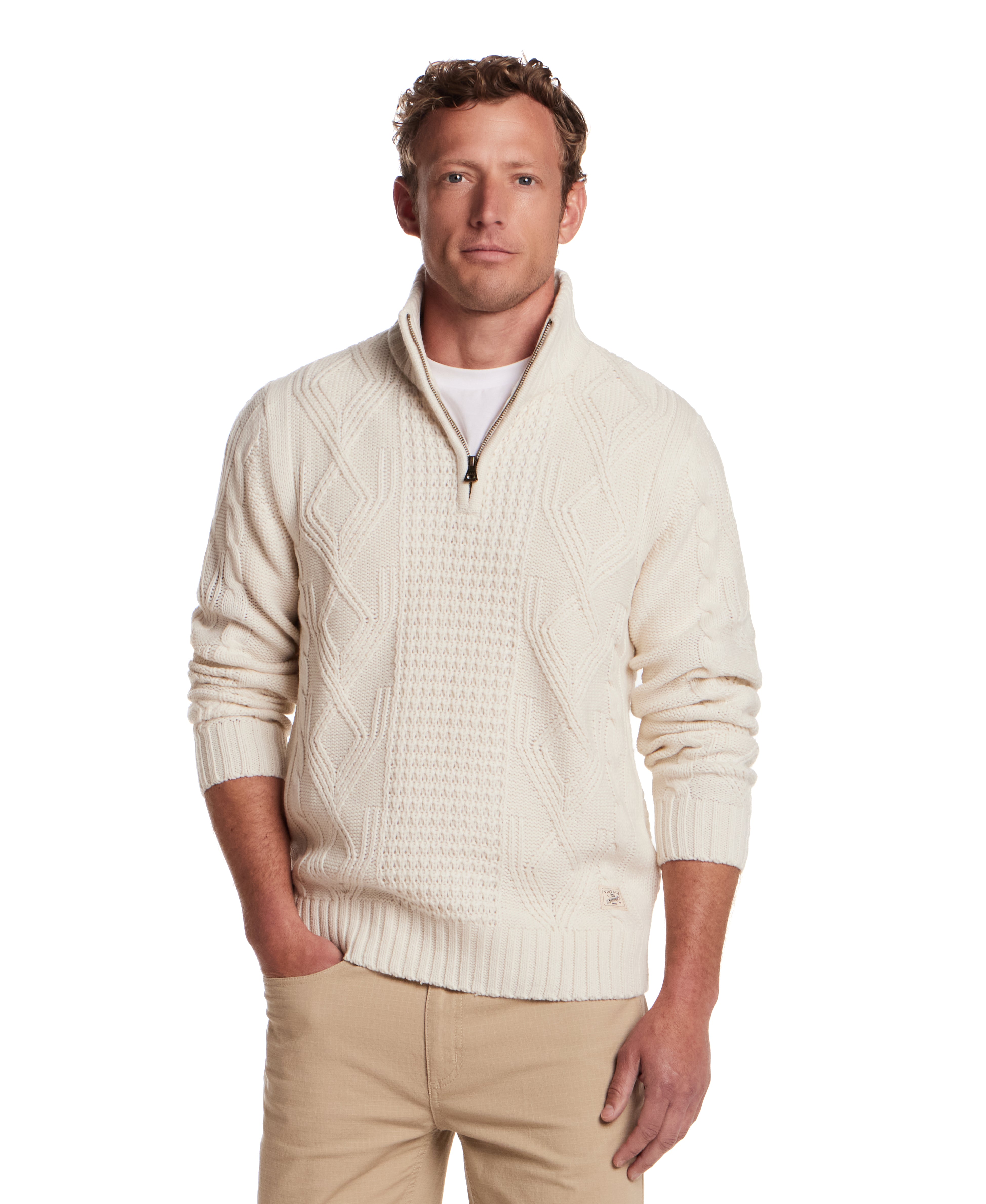 Chunky Shawl Collared Pullover in Ecru
