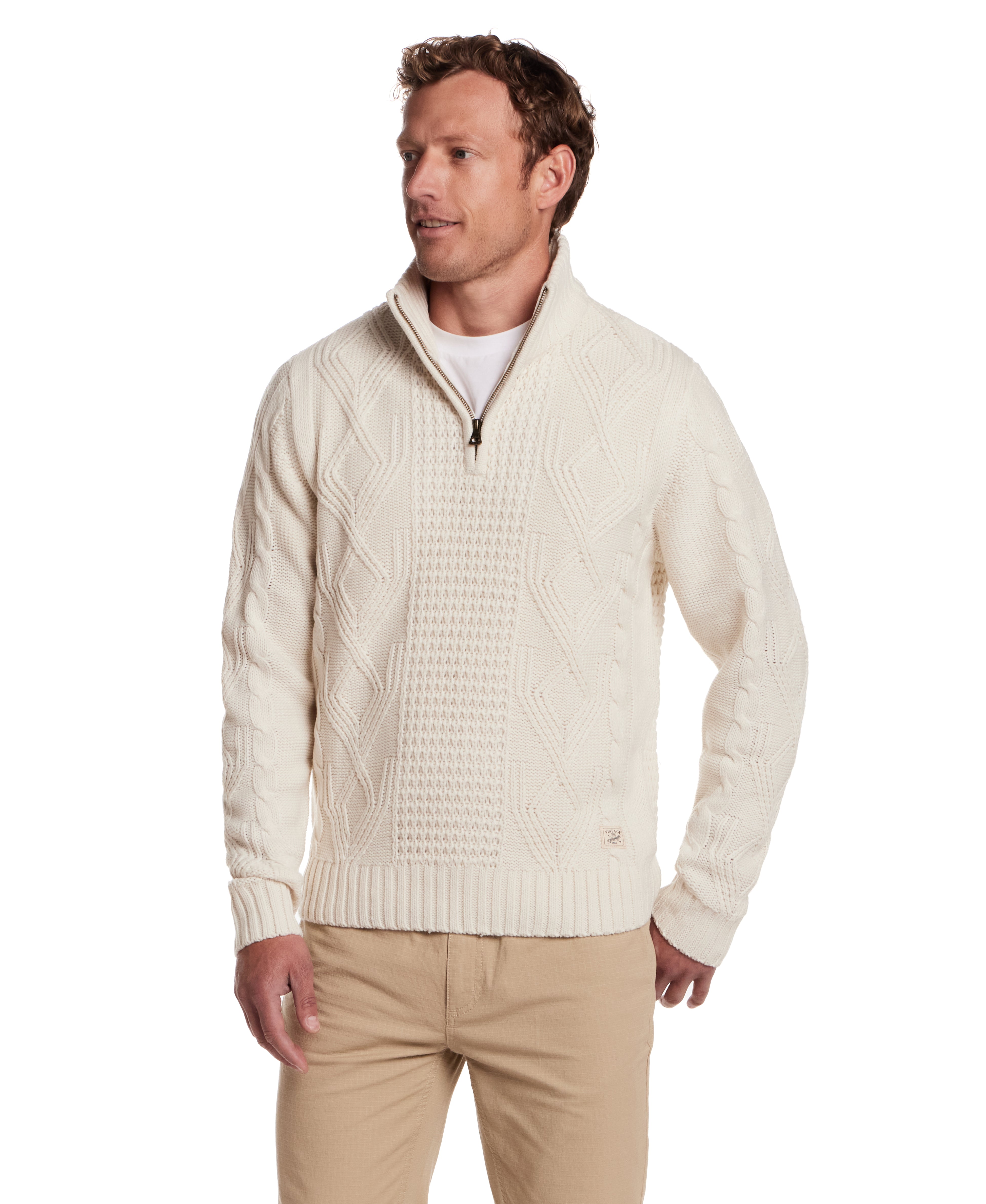 Chunky Shawl Collared Pullover in Ecru