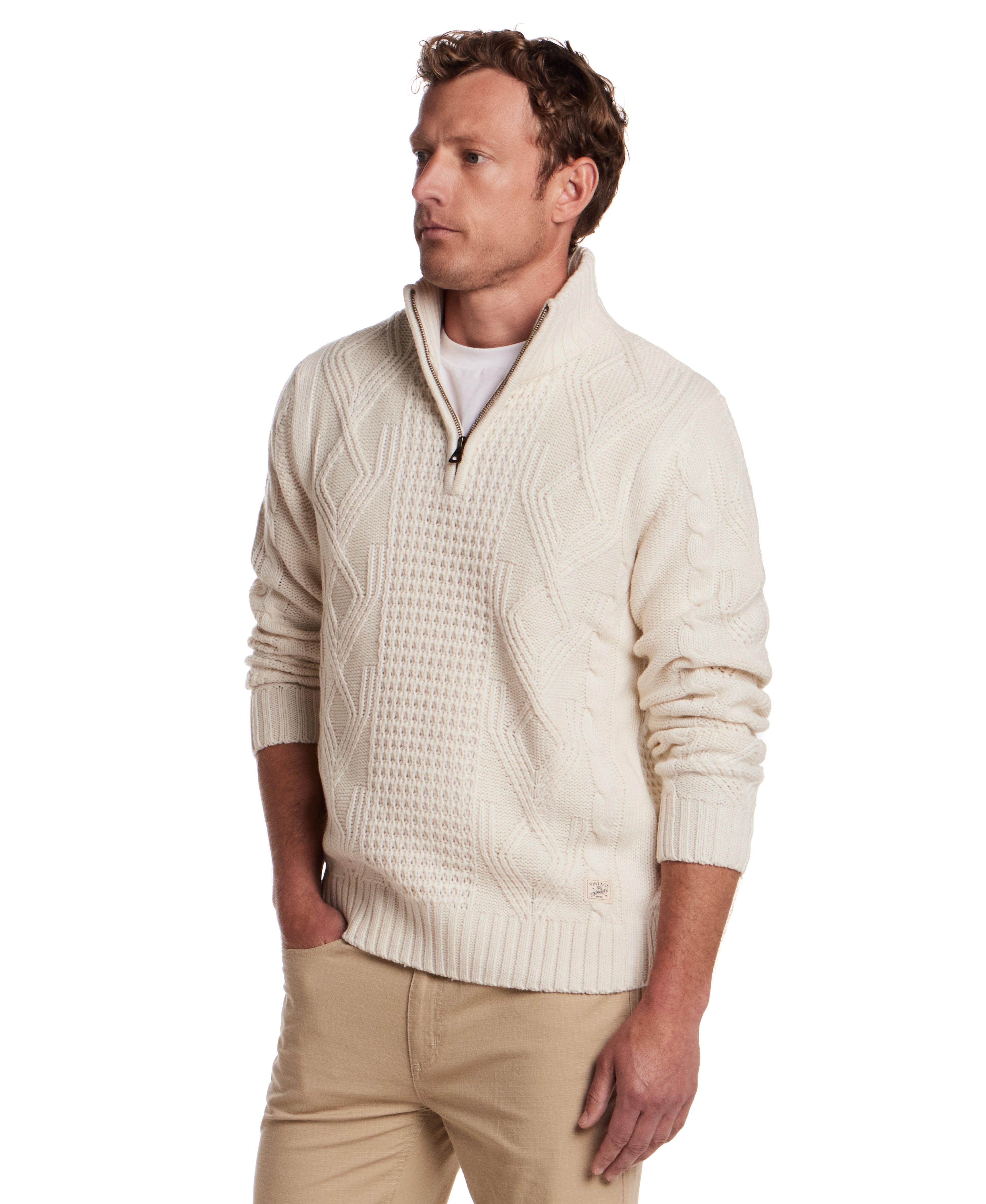 Chunky Shawl Collared Pullover in Ecru