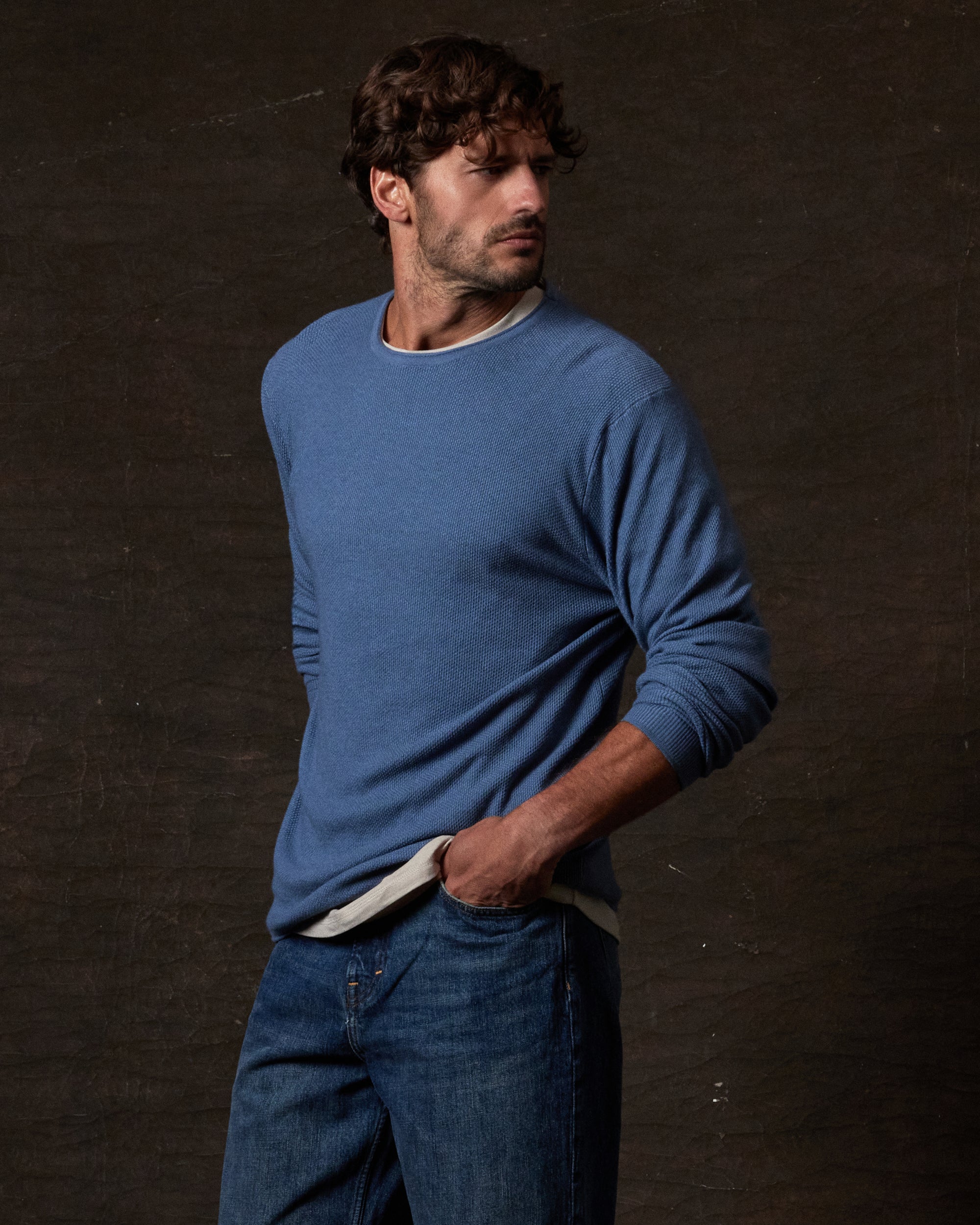 Textured Roll Neck Sweater in Blue Ashes