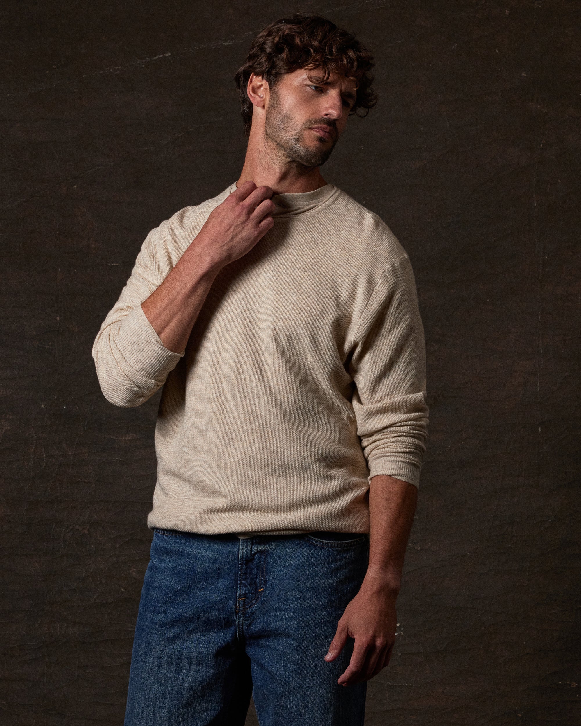 Textured Roll Neck Sweater in Oatmeal