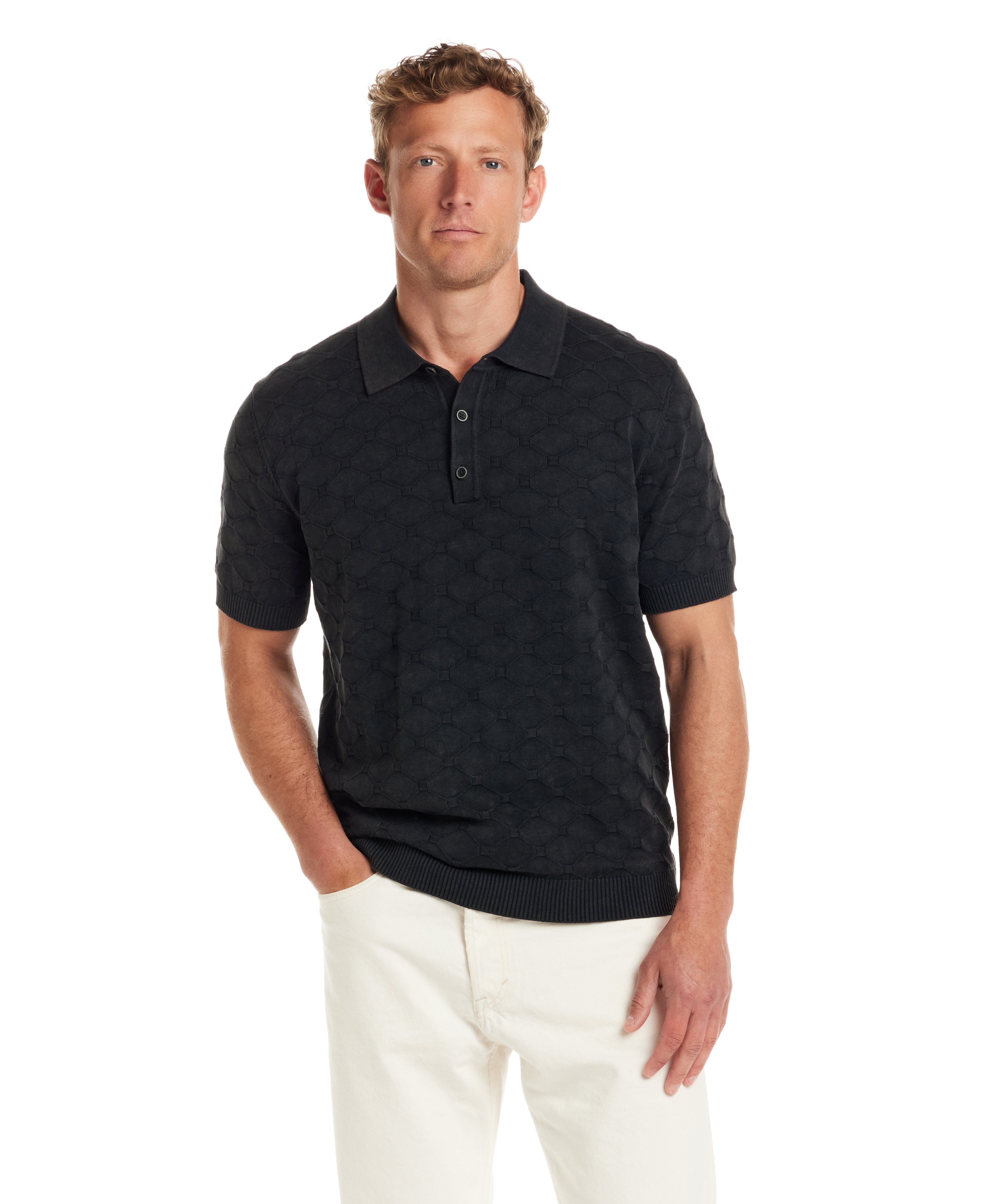 Diamond Sweater Polo in Black