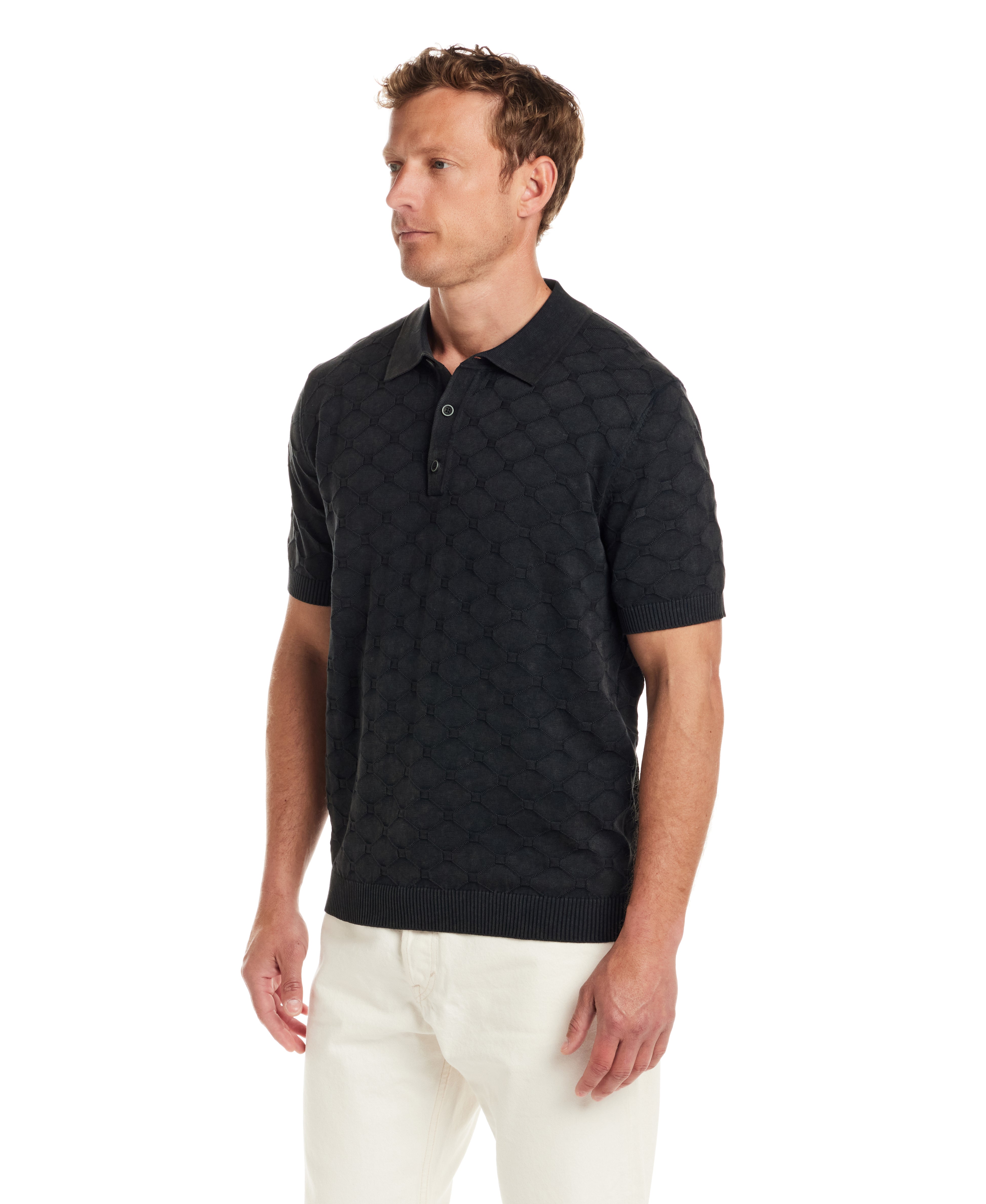 Diamond Sweater Polo in Black