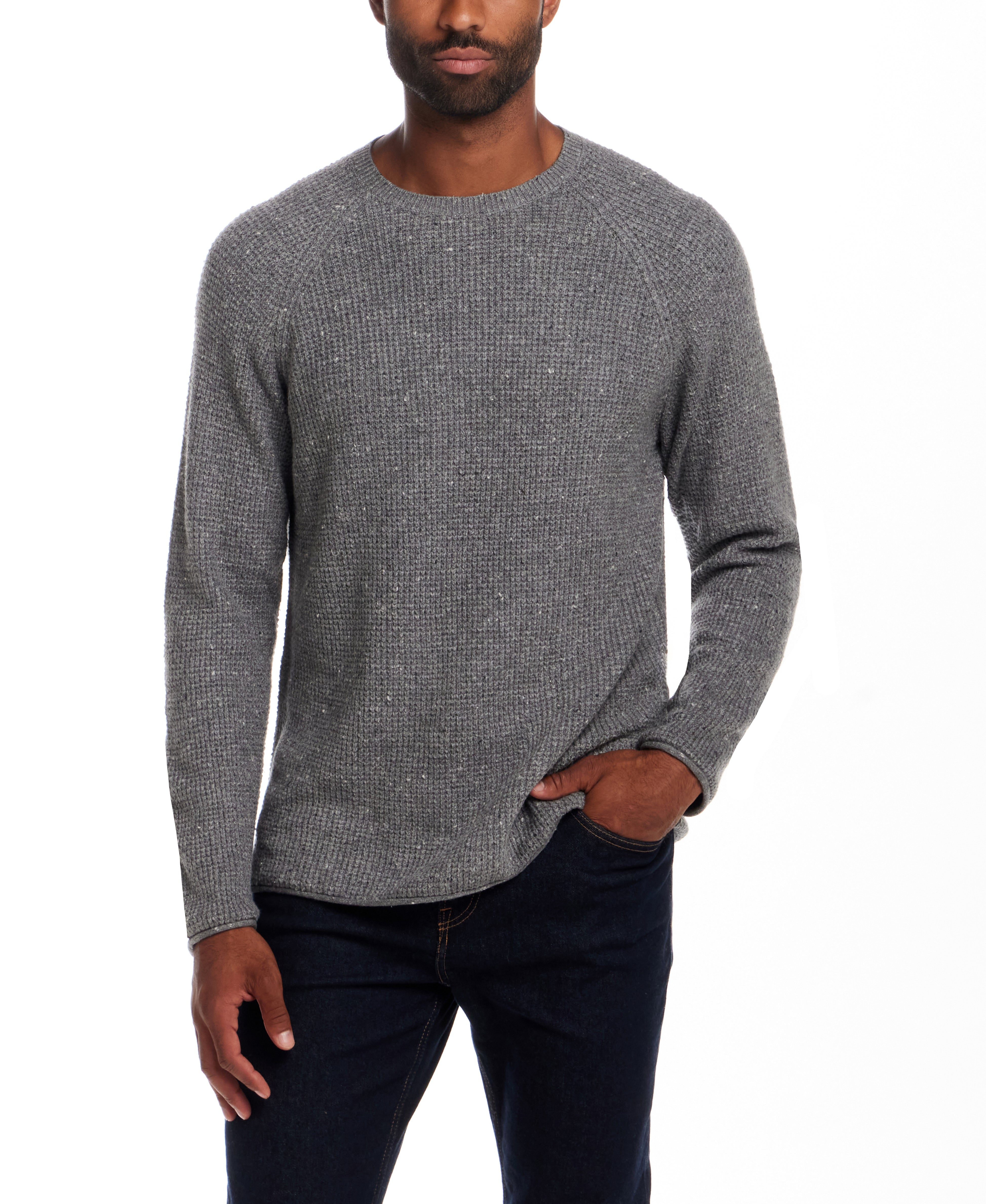 Waffle Crewneck Sweater in Grey