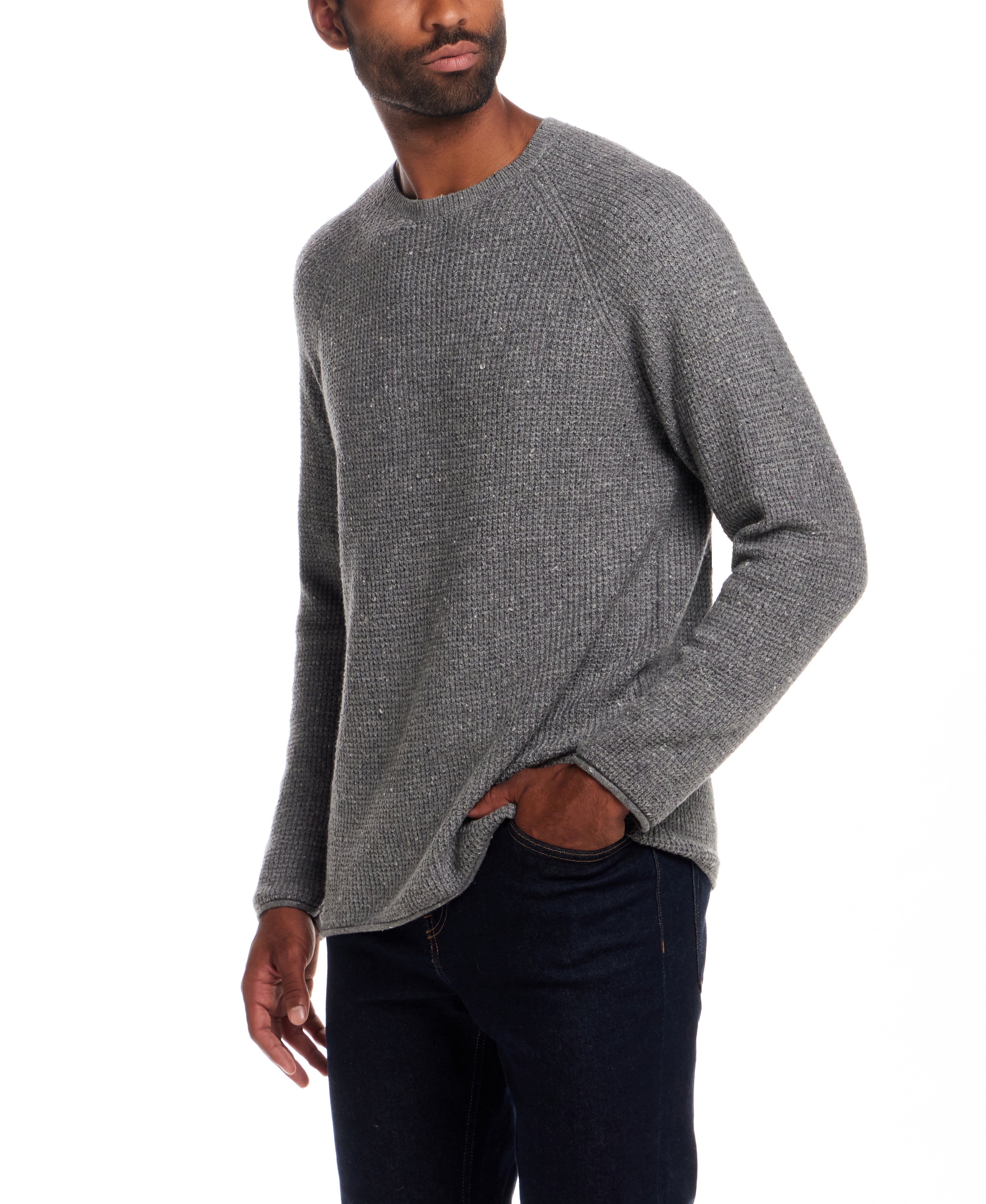 Waffle Crewneck Sweater in Grey